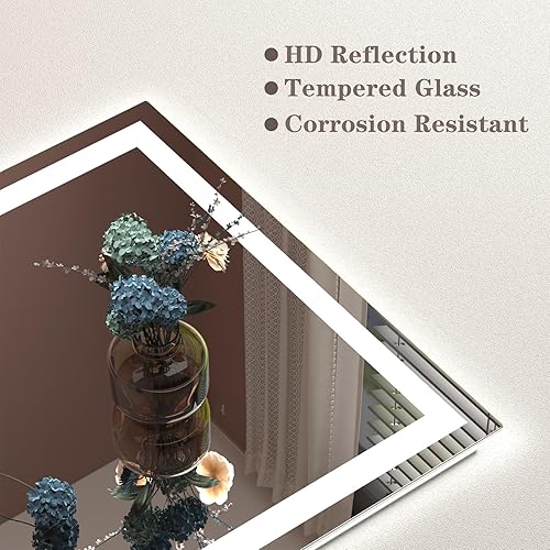 Miniatura 3 de Espejo LED de 24 x 36 pulgadas para baño, espejo de tocador iluminado para pared, regulable, antivaho, a prueba de roturas, certificado ETL (luces