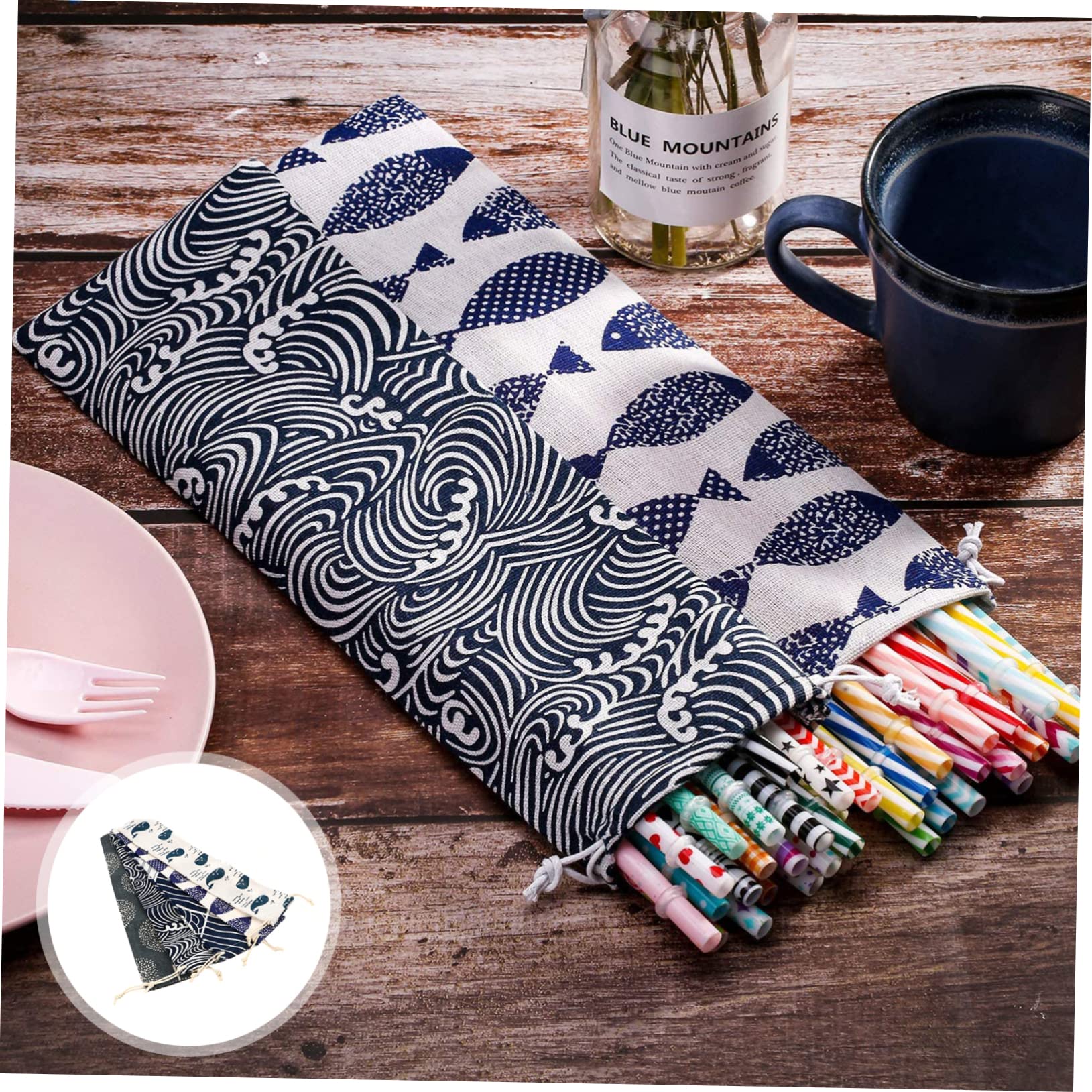 Lot De 2 Pochettes à Baguettes Japonaises – Tissu Coton, 12x26 Cm | Pour Rangement Couverts, Voyages, Pique-niques