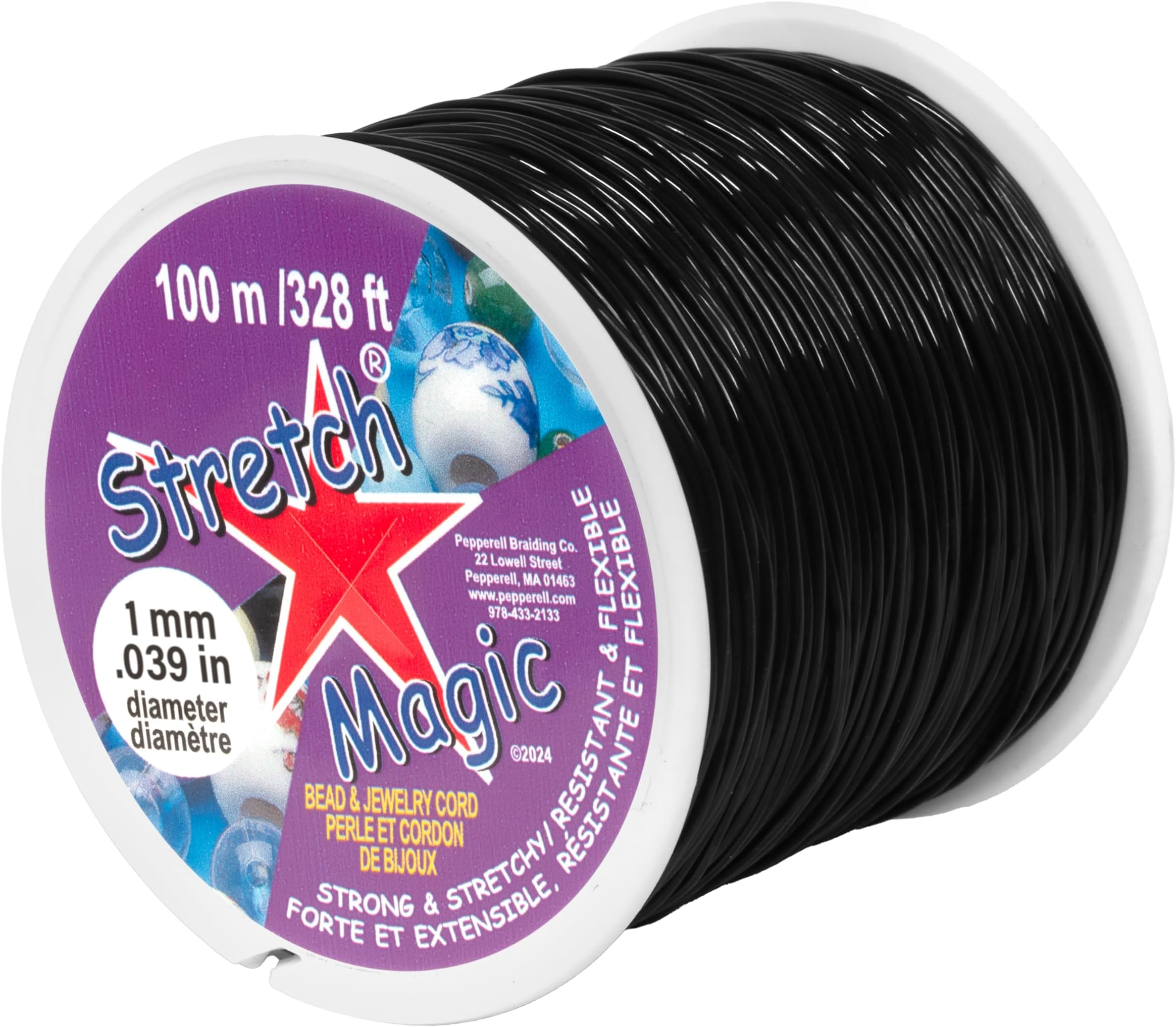 Stretch Magic Elastic Beading Cord – Black Color, 1mm in Diameter, 100-Meter (328 ft) - Easy to Knot, Strong & Stretchy String for Making Beaded Jewelry
