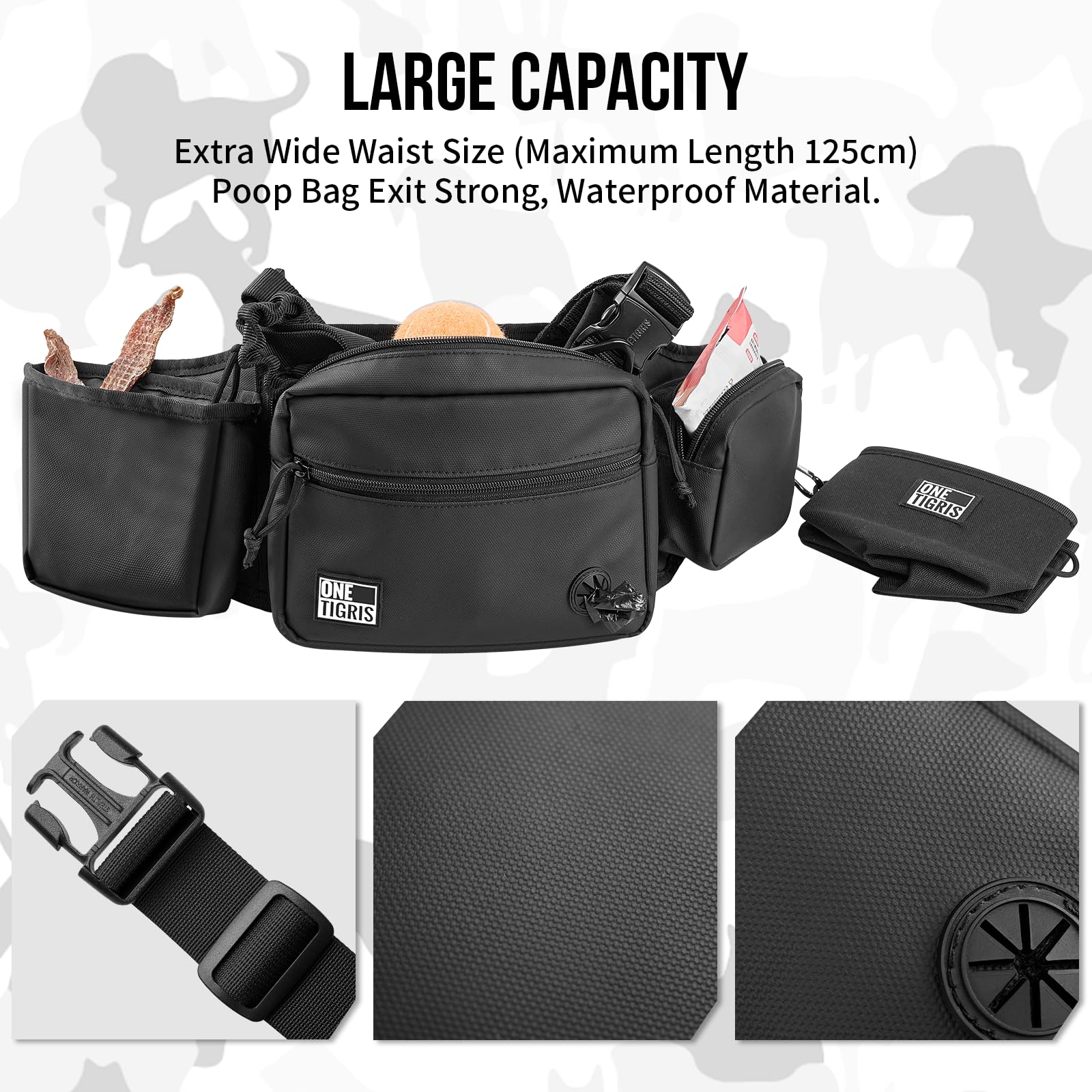 OneTigris Borsa Porta-Premi per Cani Impermeabile con Chiusura Magnetica, Porta Snack Addestramento Rimovibile con Dispenser Sacchetti Igienici, Alta capacità SnackKeeper Multifunzione, Nero