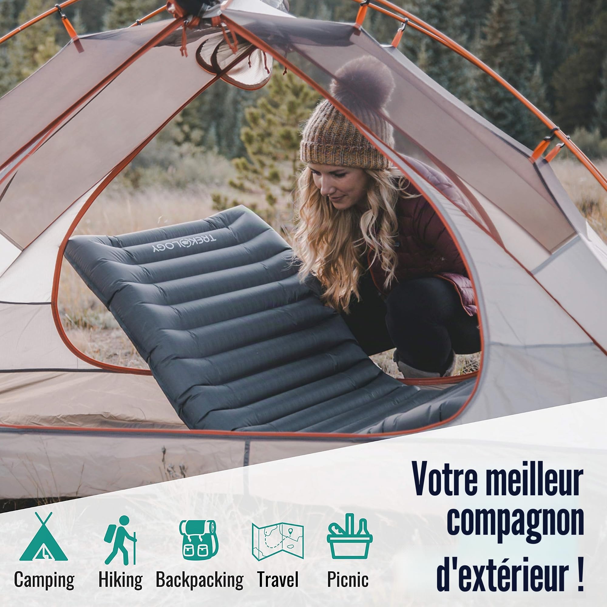 Trekology UL80 Tapis de Camping, Matelas de Camping Gonflable, Matelas de Camping Gonflable, Tapis de Camping, Tapis de Camping léger, Matelas Enroulable pour lit Simple