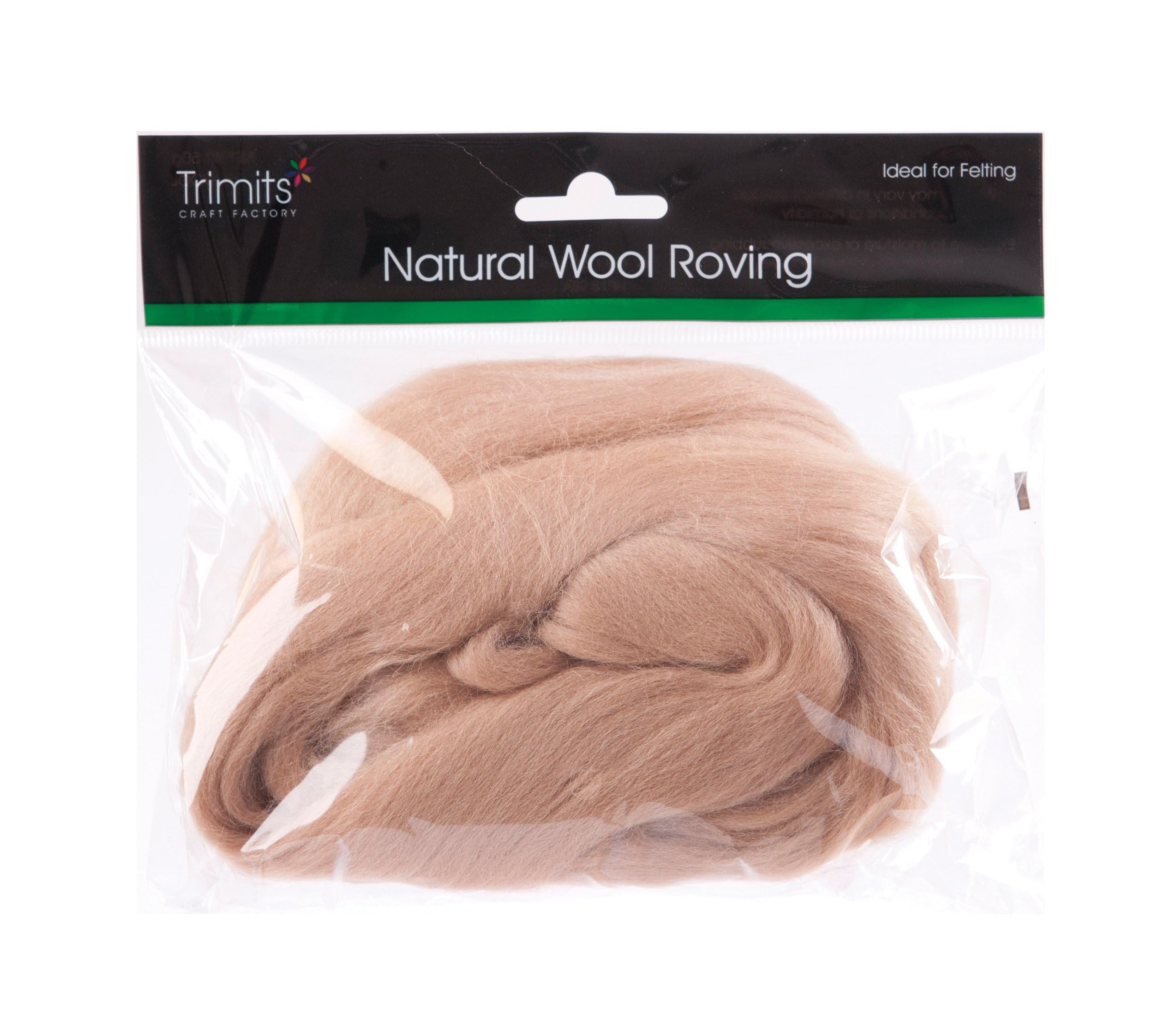 TRIMITS Natural 100% Wool Roving for Needle Felting 50g - Cream Beige
