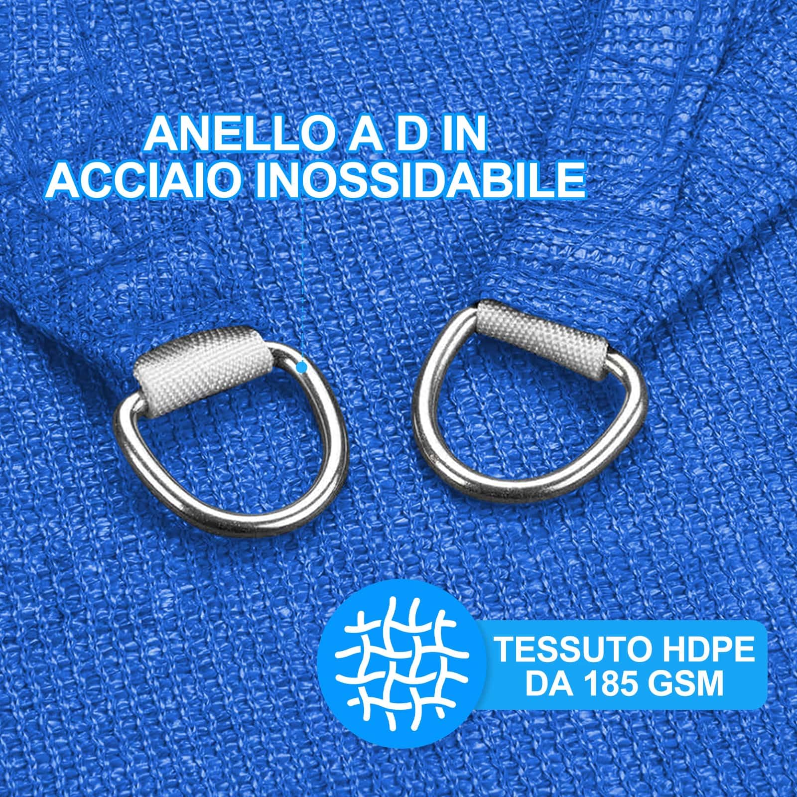 Tenda A Vela Triangolare 5x5x7m Vela Ombreggiante HDPE Traspirante, Protezione Raggi UV 95%, per Feste All'aperto in Terrazza Giardino, con Corda, Blu