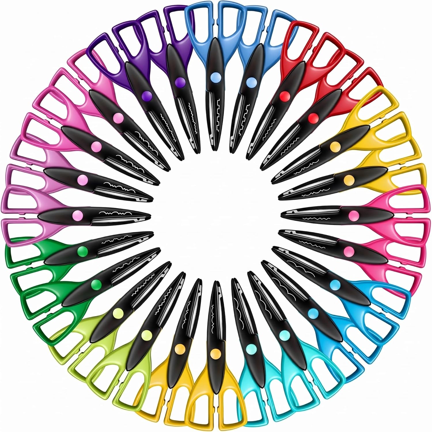 24 Pack Craft Scissors 6.5 Inch Decorative Edge for Arts and Crafts Zig Zag Safe Student Scissor with Colorful Handles for Scrapbooking Pattern School Projects DIY Paper Cutting Tools