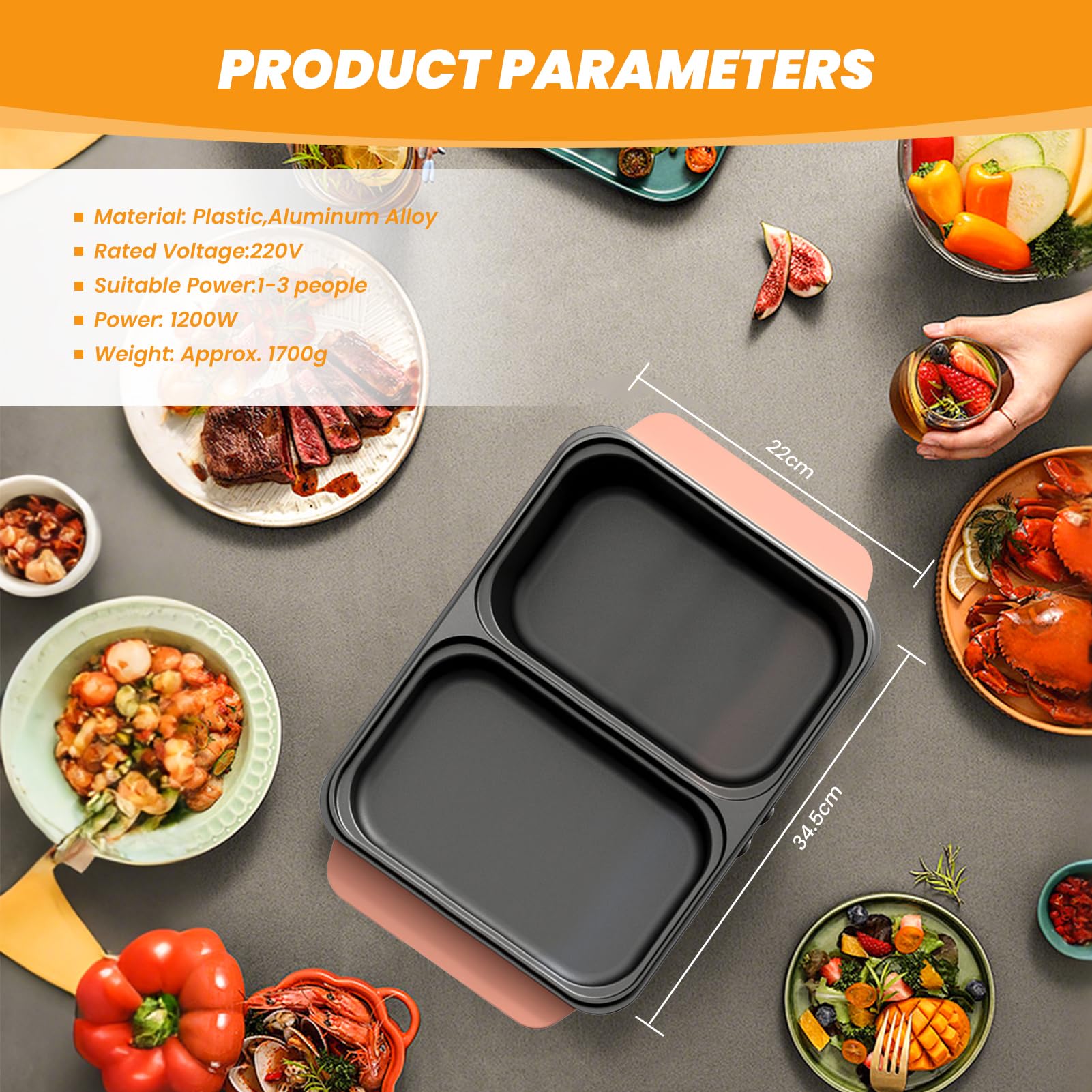Topyond 1200 W Hot Pot i grill elektryczny, koreańska płyta elektryczna do grillowania, grill elektryczny z pokrywką, mały pot, 2 osoby, 220 V, dla rodziny i akademików