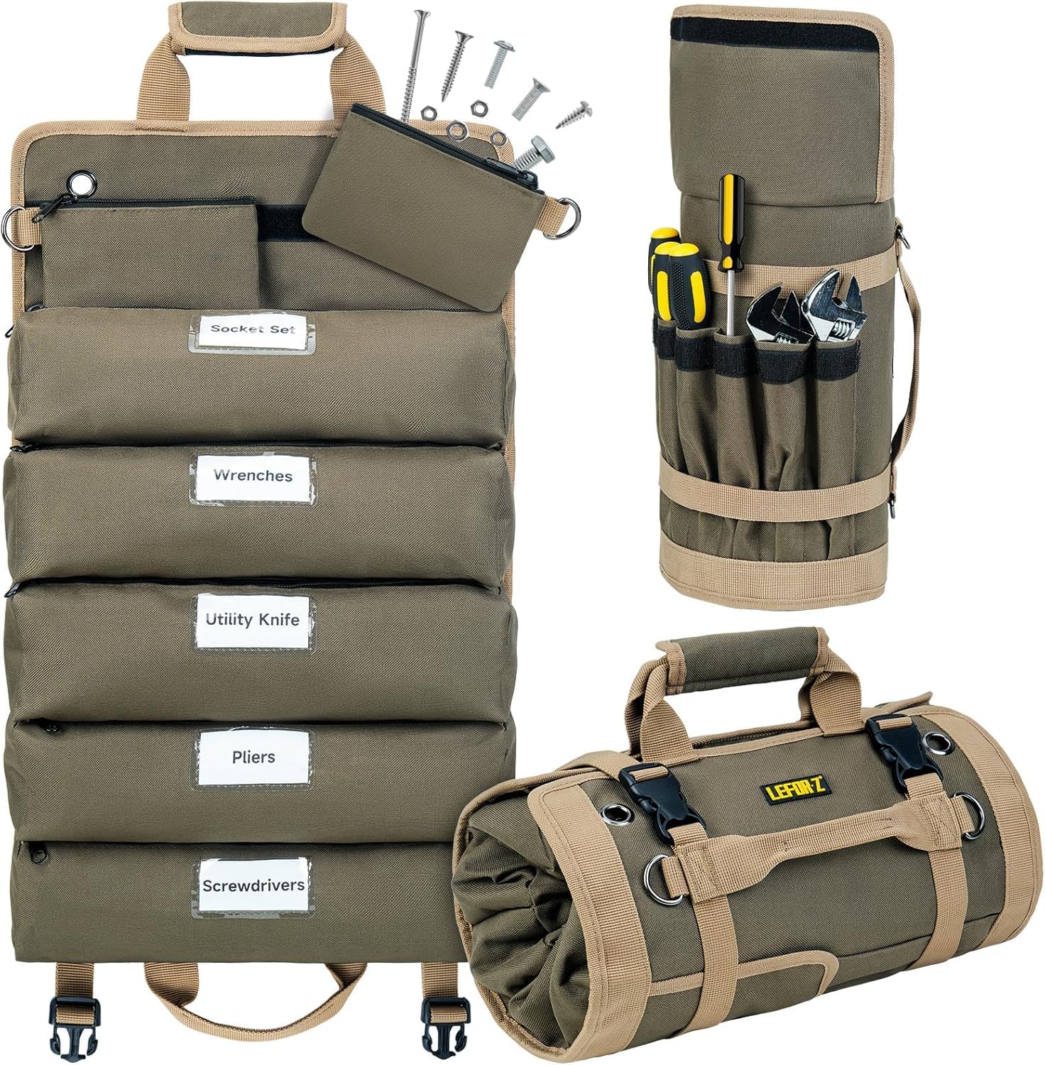 Tool Bag Large Roll Up Tool Bag Organizer 13 Pockets Tool Roll Storage Pouch Heavy Duty Portable Tool