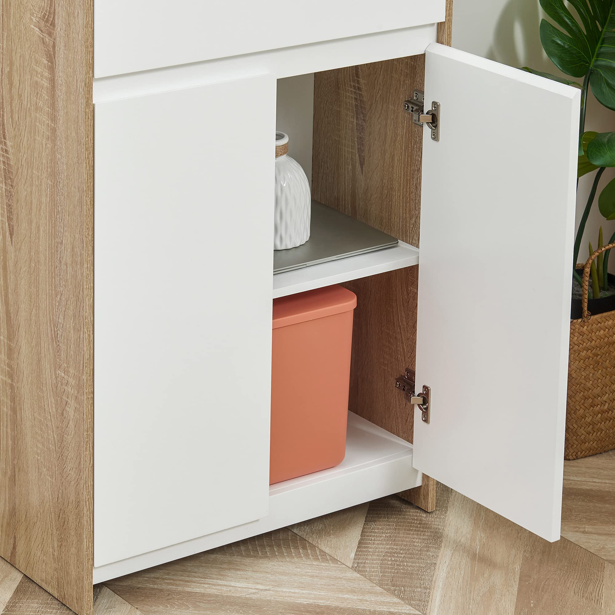 kleankin Mobile Bagno Multiuso, Mobiletto da Bagno con Armadietto e Cassetto, Salvaspazio, Color Legno e Bianco 60x30x90cm