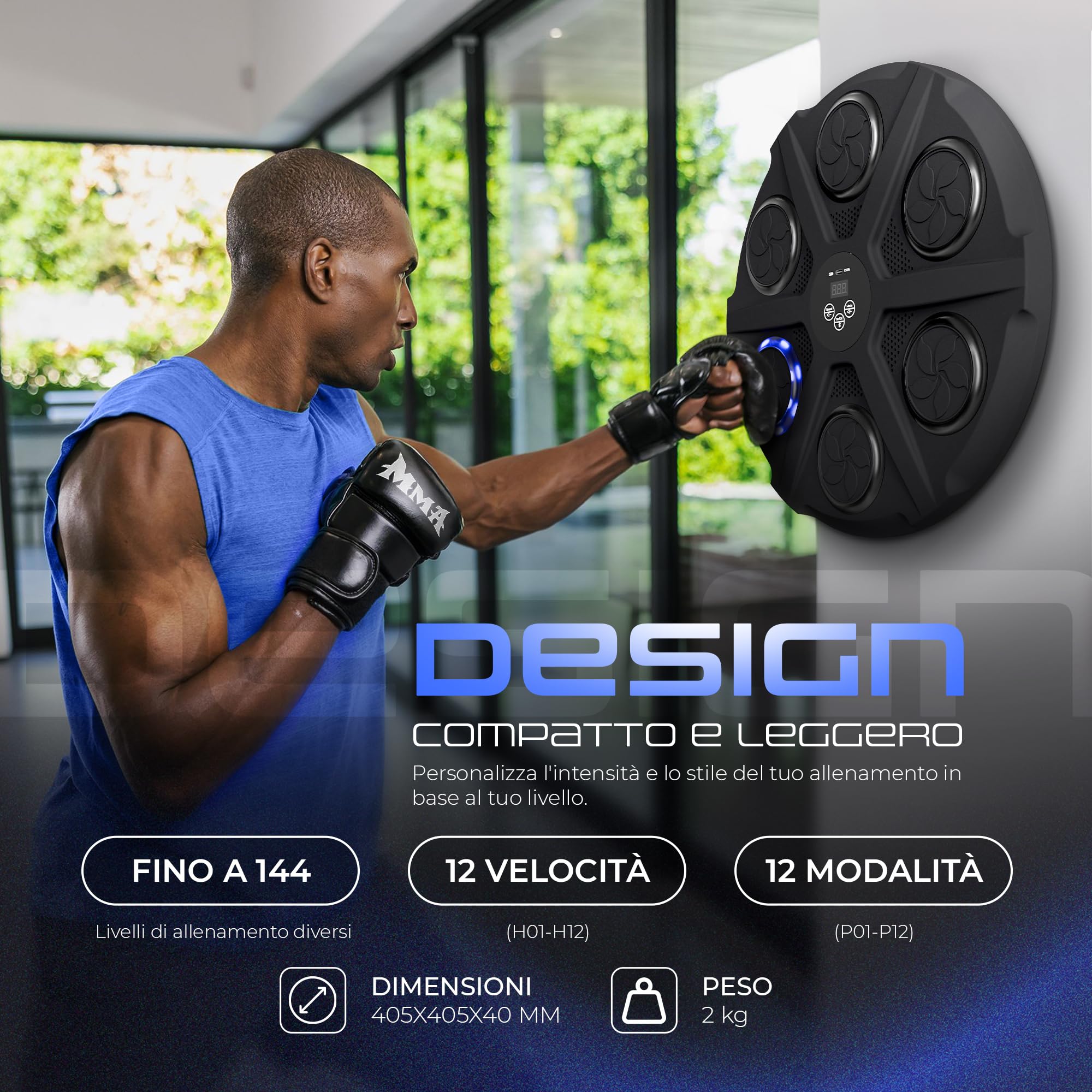 EZERO Beat Punch, la Music Boxing Machine 12 Livelli con Bluetooth & LED – Pannello Interattivo per Allenamento di Boxe a Casa – Migliora Riflessi & Resistenza – Set Completo con Accessori