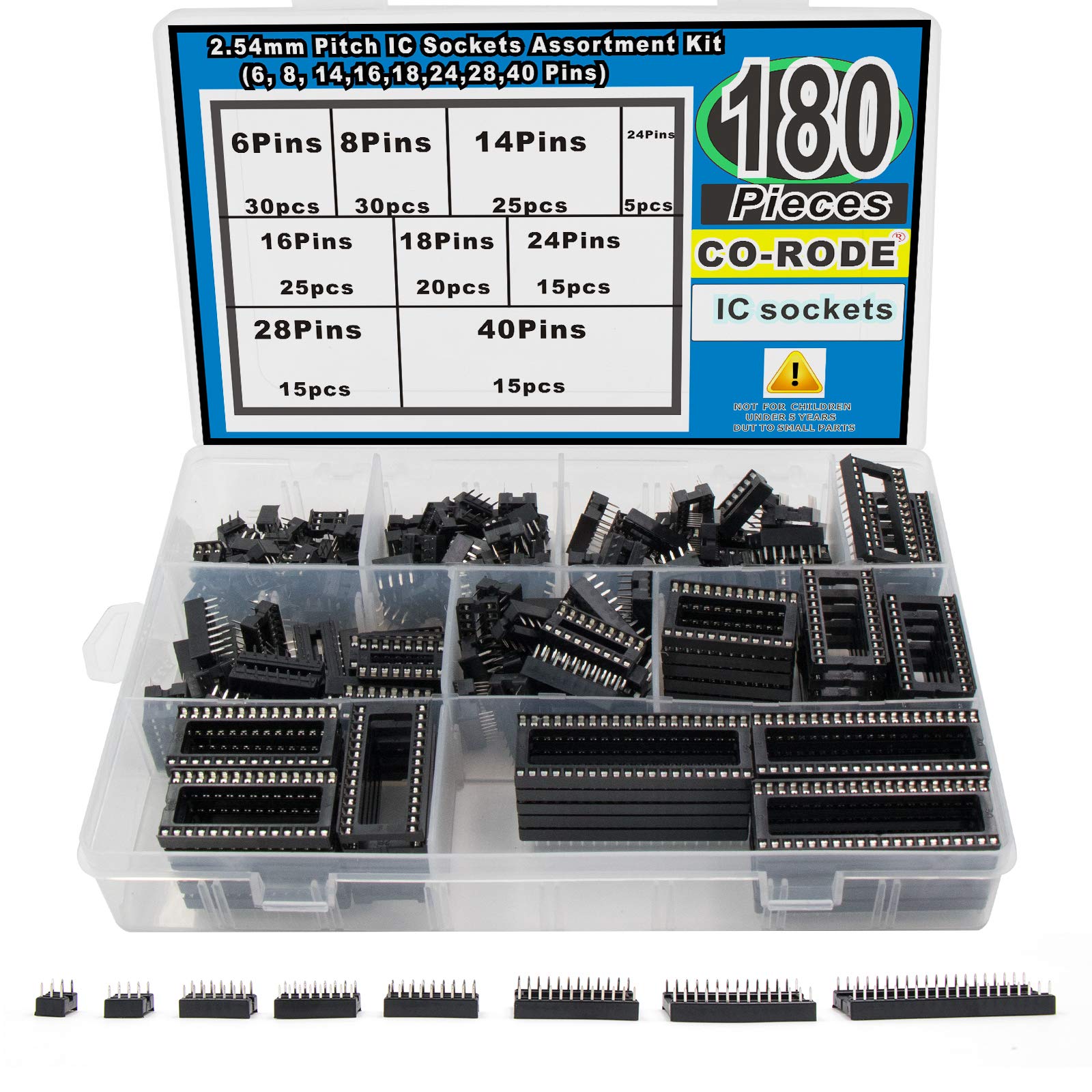 Kit de zócalos IC de 6 a 40 pines DIP adaptador tipo soldador con paso estándar de 2,54 mm 8