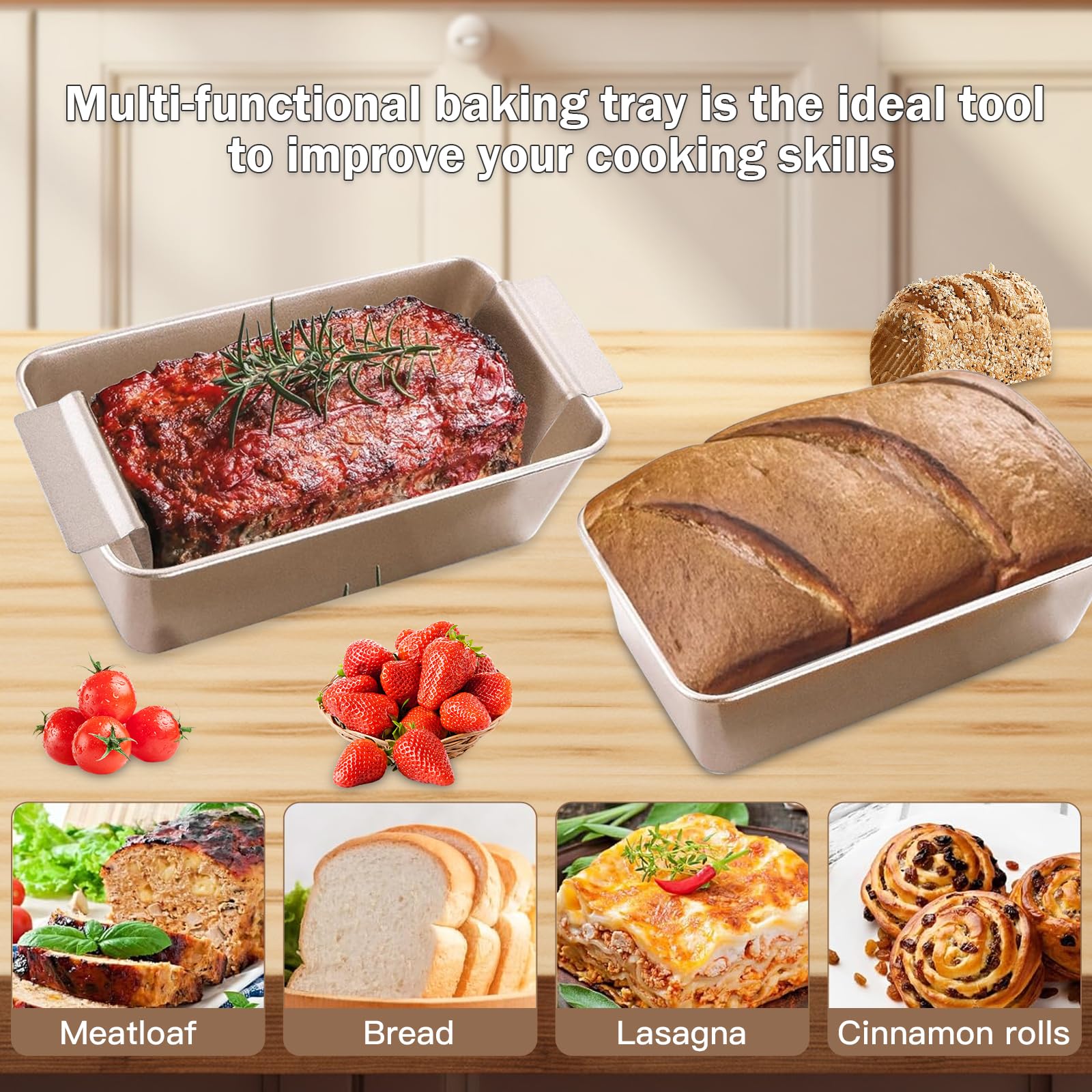 Generisch Stampo per pane 2 in 1 con griglia di scarico, rettangolare, può essere utilizzato per cuocere torte di carne, pane (oro)
