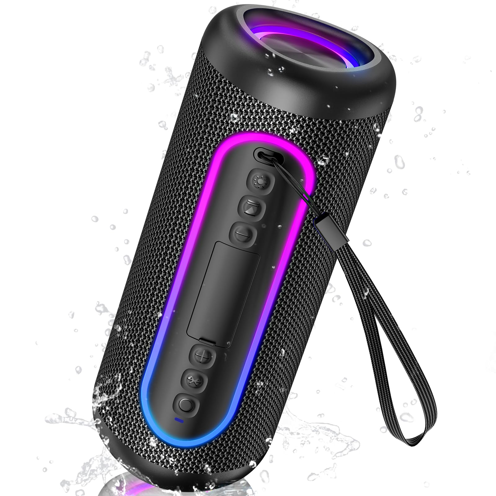 UOHHBOE Altavoz Bluetooth Portátil 30W, Sonido 360° con Graves Potentes, Bluetooth 5.4, 30H Batería, IPX5 Impermeable, Luces RGB, TWS Estéreo, USB-C, AUX, USB y TF, para Fiesta y Playa