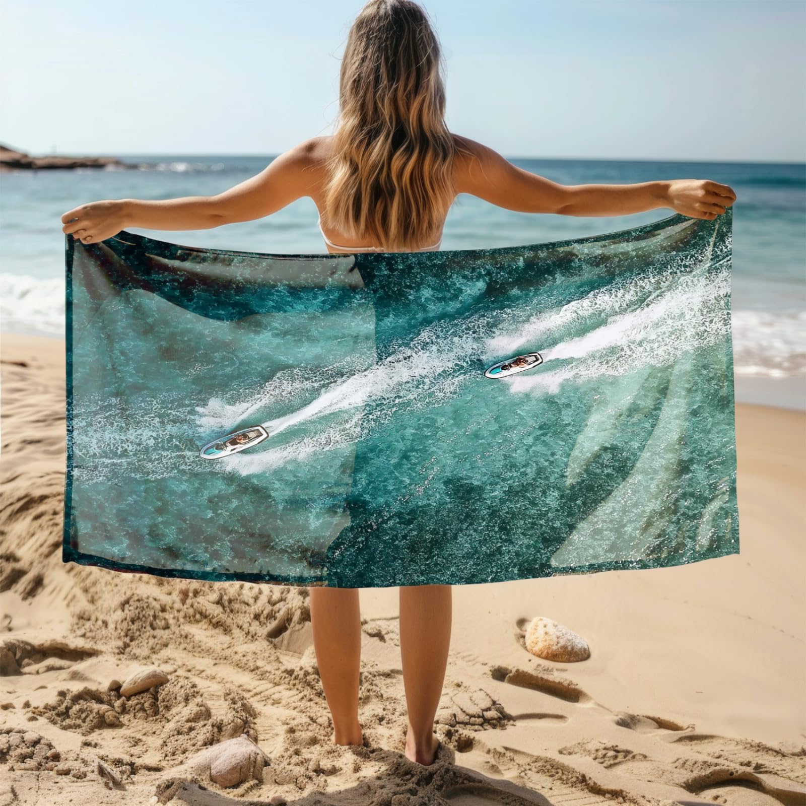 Genérico Toalla Playa 90X180 Mar Verde Profundo Grande Toallas de Playa Microfibra Ligera Secado Rápido Sin Arena para Mujer Hombre Viajes Vacaciones Natación Camping