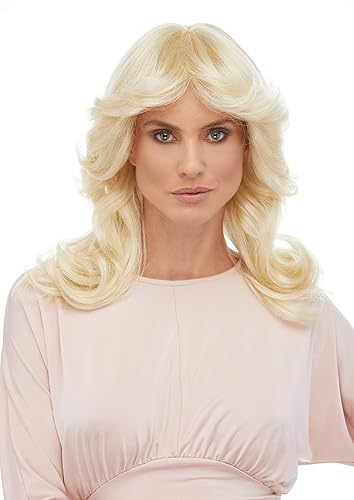 Peluca de Charlie's Angels de los años 70, color rubio, pelucas de disfraz de Sepia, Cheryl Ladd, largo, ondulado, longitud media de la espalda, 70,