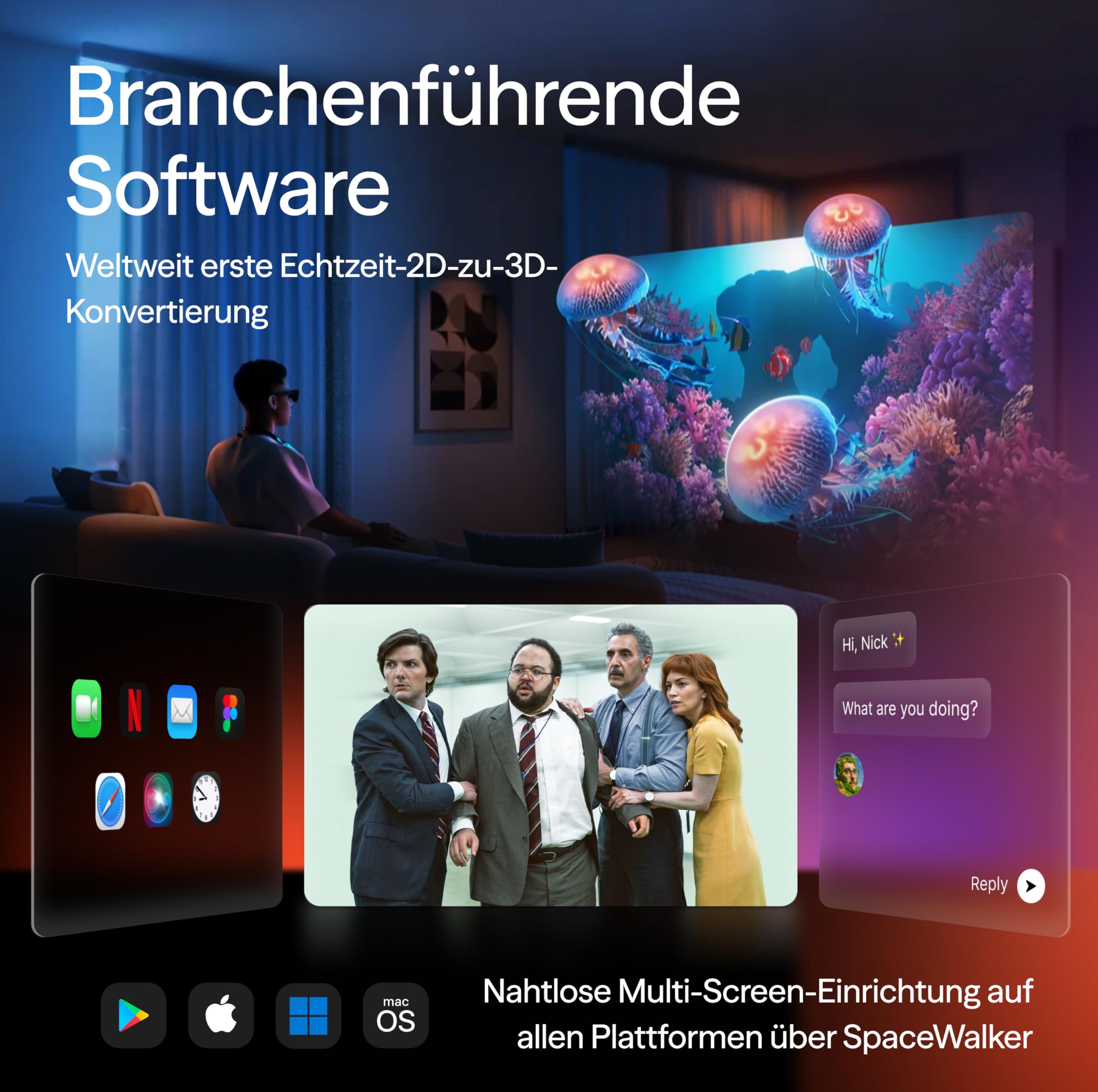VITURE Luma Pro XR/AR Brille — 152” 1200p Ultra-Scharfes Display, 1000 Nits Helligkeit, 52° Sichtfeld, für iPhone 17/16/15, Android, Mac, PC, erstes XR-Erlebnis überhaupt für Switch 2-Standard