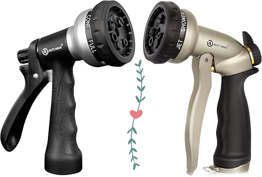 AUTOMAN 7-Pattern Garden Hose Nozzle & 100% Metal High Pressure Spray Nozzle, Labor-Saving Design, Heavy Duty Water Hose Nozzle for Garden Watering, Car Washing, Window Cleaning,Pets Bathing