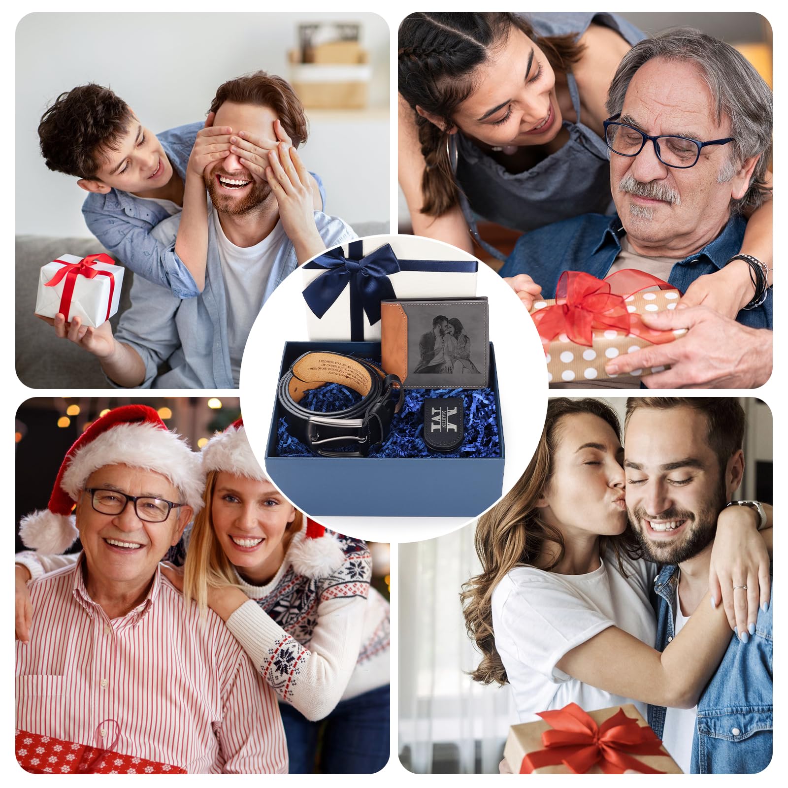 kaululu Cartera Personalizada Hombre con Fotos Nombres Letras Mayúsculas Marron Tarjetero Plegable Tarjetas de Crédito Monedero para Tarjetas Regalo de Padre e Hijo, Hermano
