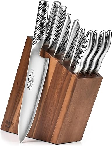 Global Juego de cuchillos de 11 piezas con bloque de acacia