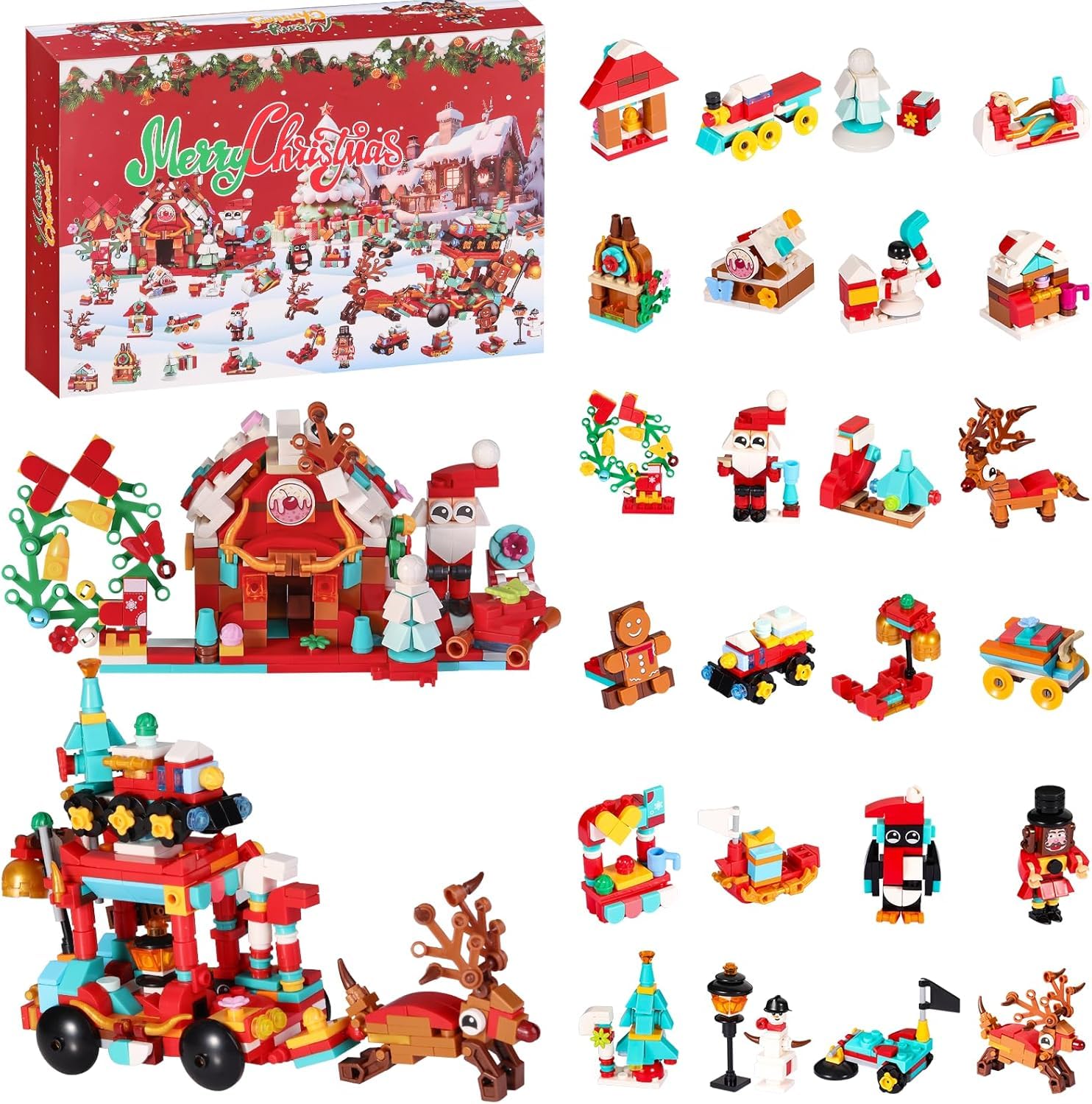 Calendario dell'Avvento 2025, Calendario dell'Avvento a Blocchi da Costruzione Bambini Adulti 24 Giorni Casa di Natale 12 in 1 Blocchi Calendario Conto alla Rovescia Ragazzi Ragazze Regalo