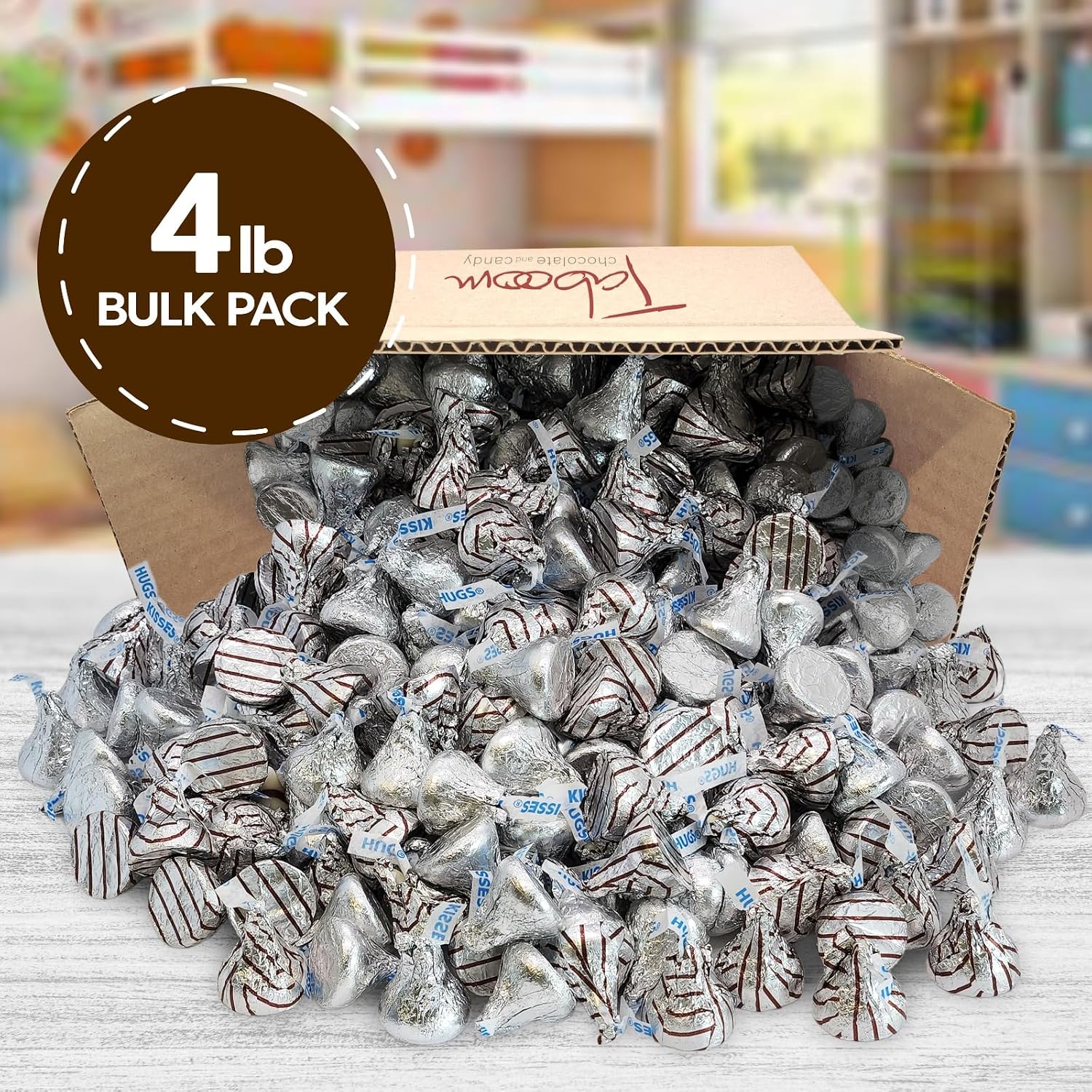 HERSHEY'S KISSES Silver Foils Milk Chocolate Candy, Bulk 4 Pound bag - Easter Day Chocolate