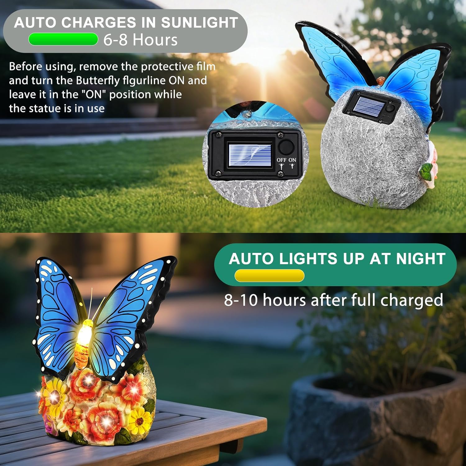 Linkax Butterfly Birthday Easter Gifts for Adults Women Mom Grandma, Butterfly Statue Solar Lights Outdoor Garden Decor for Outside Yard Patio Balcony Front Porch Home Decorations Ornaments