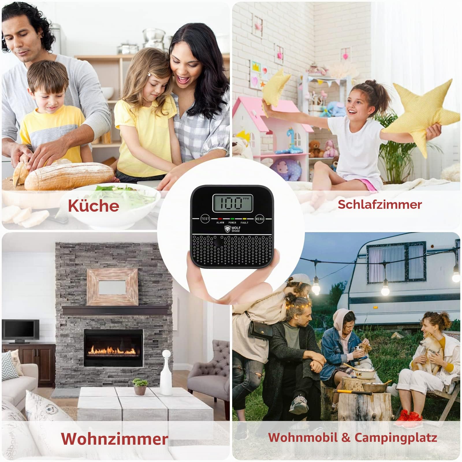 Kohlenmonoxid-Melder 10 Jahre versiegelte Batterie Lebensdauer Mini Kohlenmonoxid-Warnmelder WOLF SHIELD CO-Melder mit freistehenden LCD-Display Test Silence-Funktion für Haus,Wohnwagen,Wohnmobil,Auto