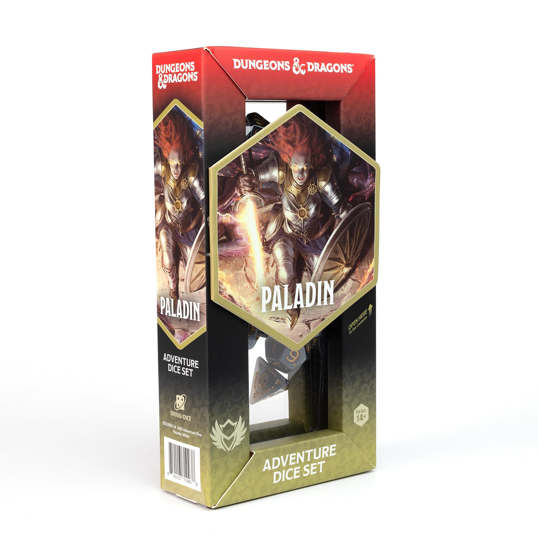 Sirius Dice: Dados de Aventura D&D (Paladín: Blanco y Gris, Incluye Iconos de Clase 2024, 14 Piezas, 14+ años)