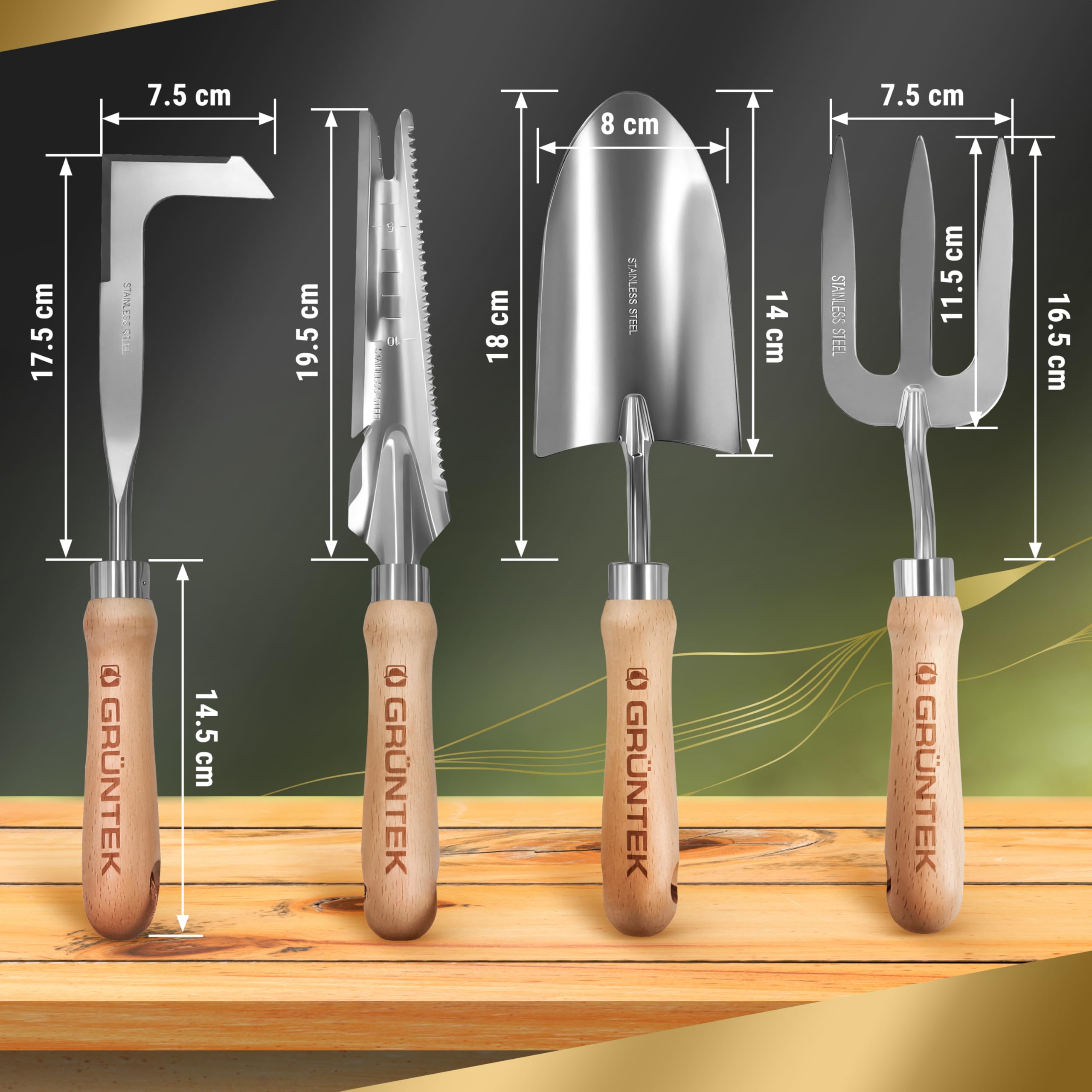 BLOSTM Tuingereedschap Set 5 STKS - Heavy Duty Tuingereedschap voor Tuinieren met Ergonomische Handvatten, Anti-Roest Tuin Troffel en Vork Set, Onkruid Gereedschap Transplanter Troffel, Handhark Tuin