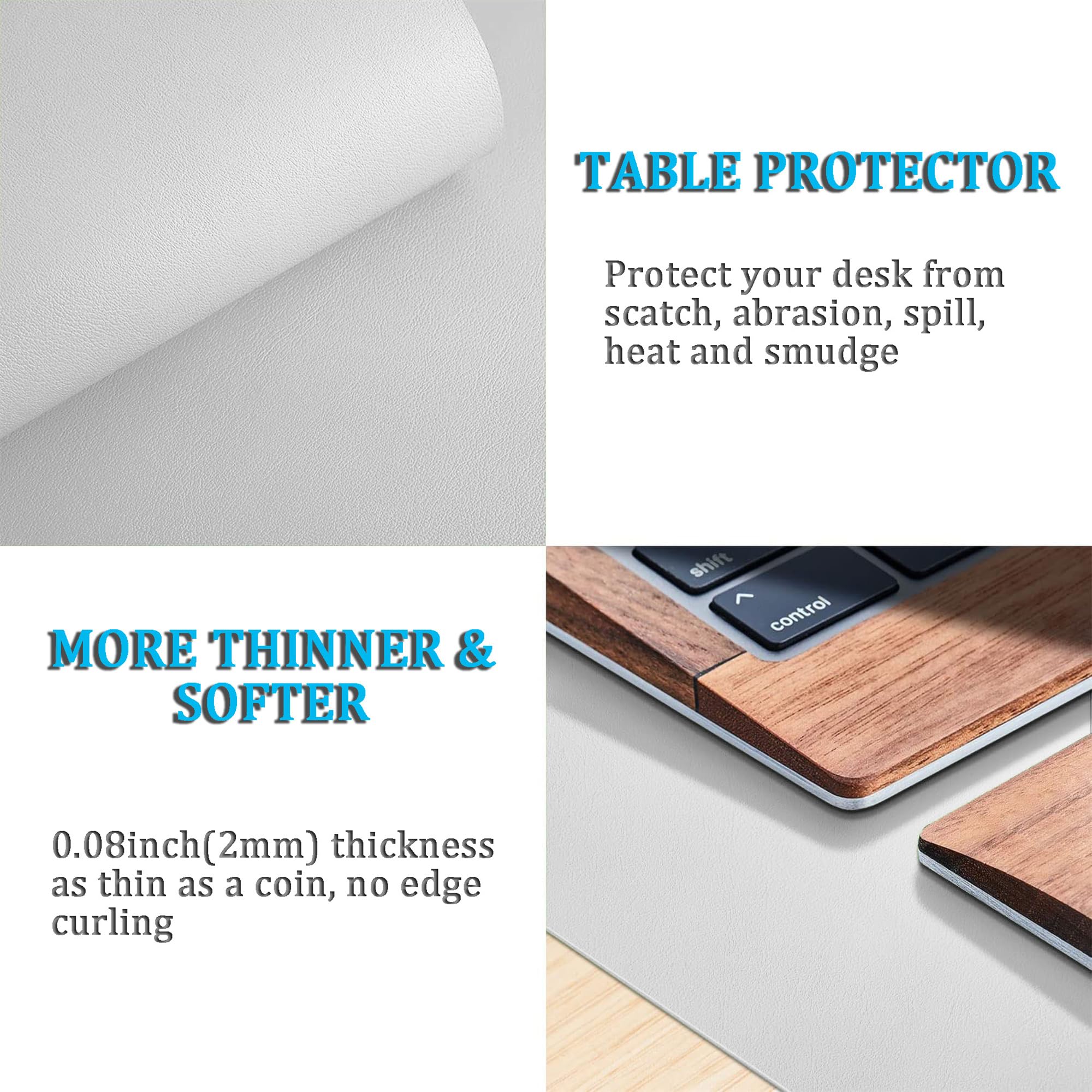 LL-COEUR XXL Cuir Tapis de Souris Hydrorésistant Mouse Pad Ordinateur Table Mat (900 x 450 x 2 mm, Gris clair)