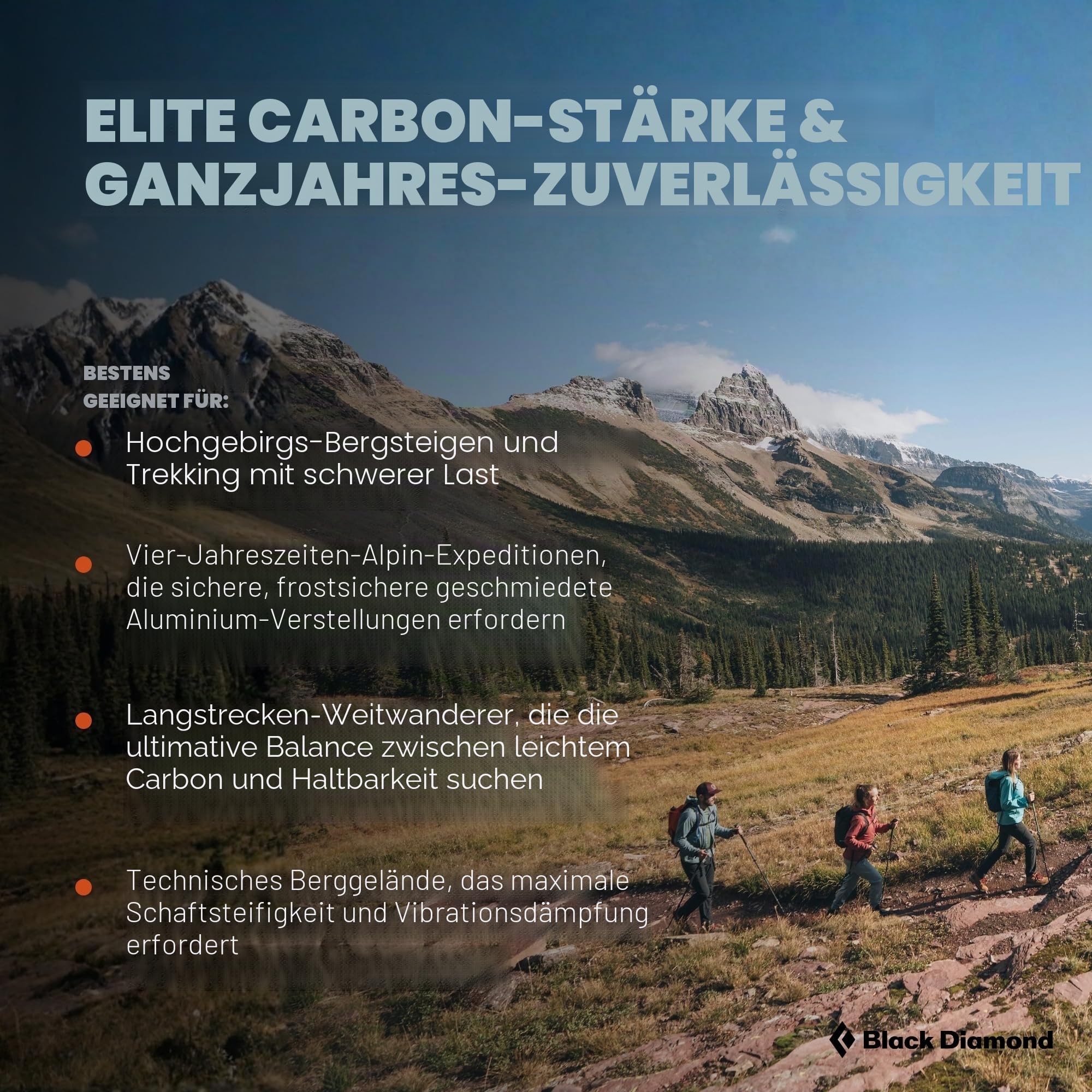 Black Diamond ALPINE CARBON CORK POLES, Ultra-Leichte Trekkingstöcke, Wanderstöcke mit Kork-Griff, verstellbar