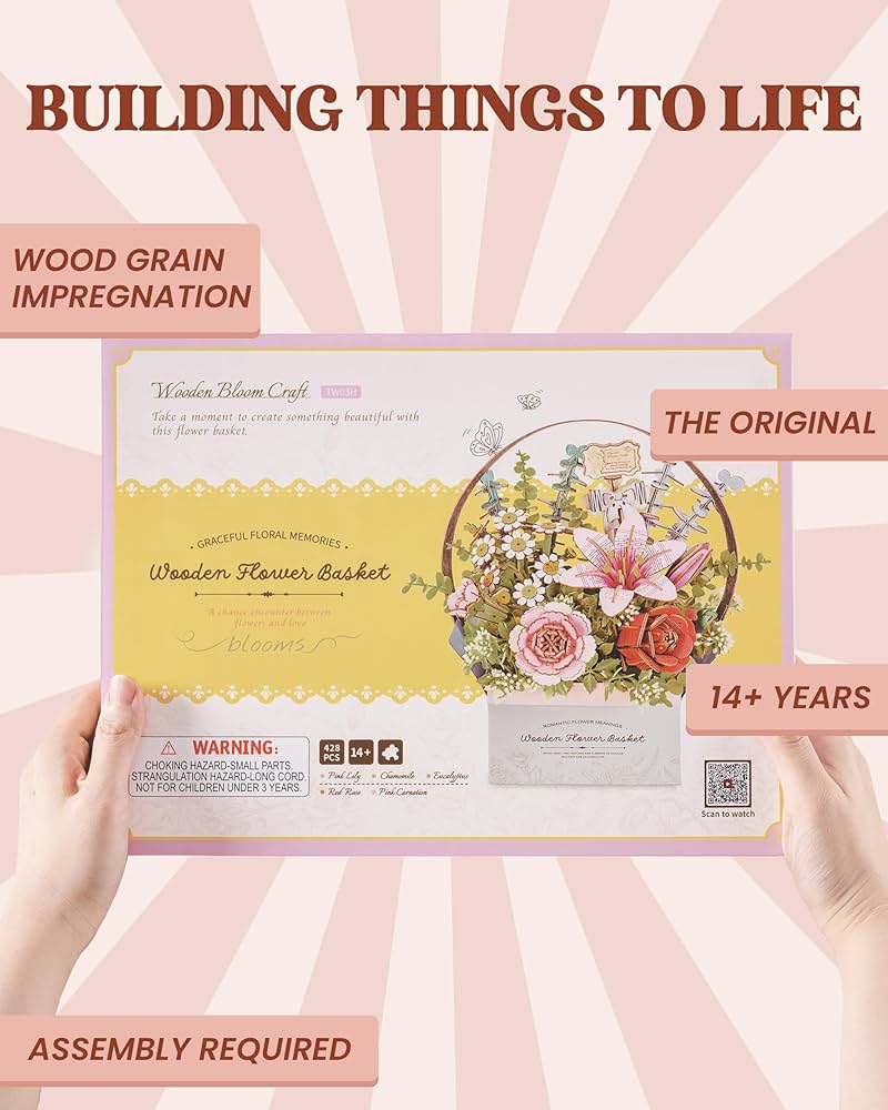 好久由craft ROBOTIME Flower Bouquet Basket Building Set Model Kit