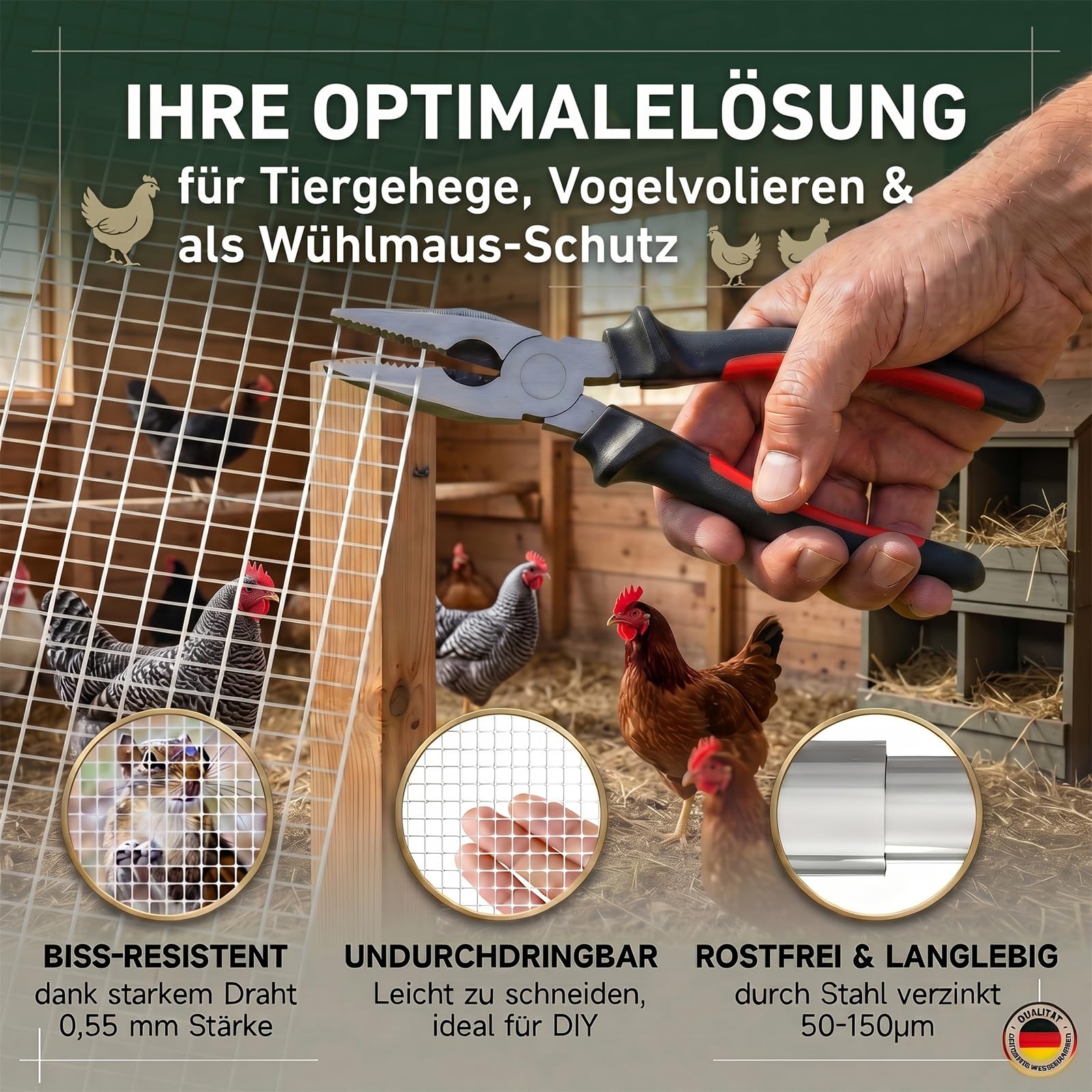 MINEHAJIME Wühlmausgitter 1x10m für Hochbeet - 6,3mm Maschendraht Drahtgitter gegen Wühlmäuse, Hasendraht Kaninchendraht verzinkt, Nagetierschutz für Hochbeet Garten Kaninchenstall Hühnerstall