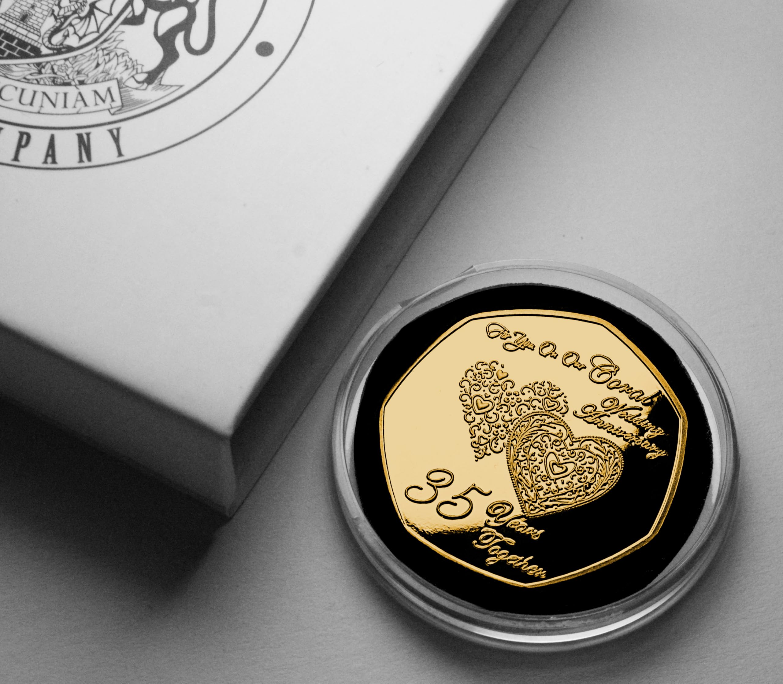 The Commemorative Coin Company ON OUR 35th CORAL WEDDING ANNIVERSARY 24ct Gold Commemorative in Gift Box. 35 Years Together Partner/Husband/Wife Present/Token/Love/Gift