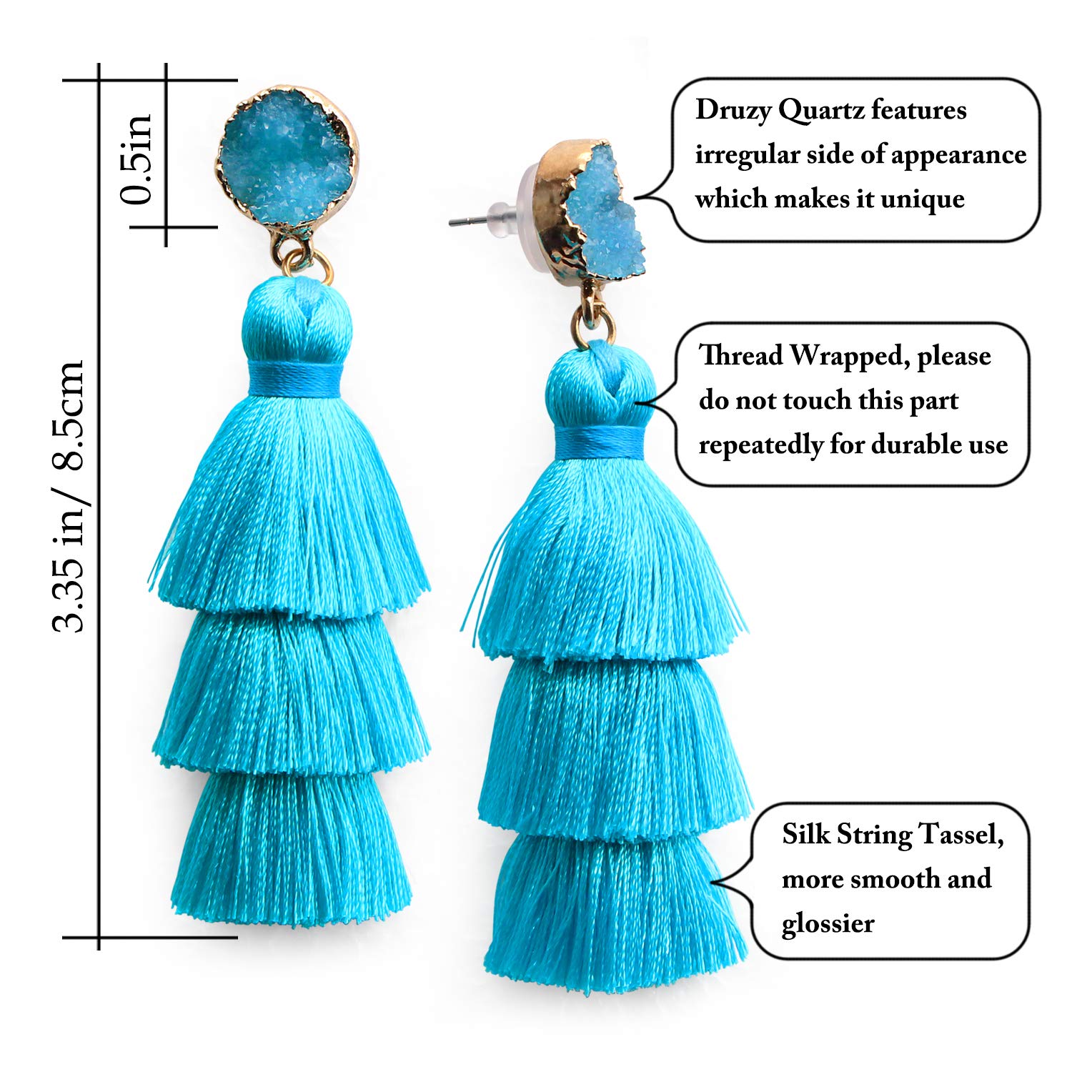 Bohemian Big Dangle Drop Earrings for Women Colorful Layered Fashion Tassel Hypoallergenic