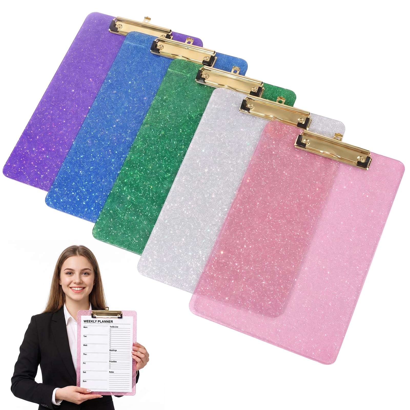GZRNZSM 5 Pcs A4 Glitter Acrylic Clip Board Set