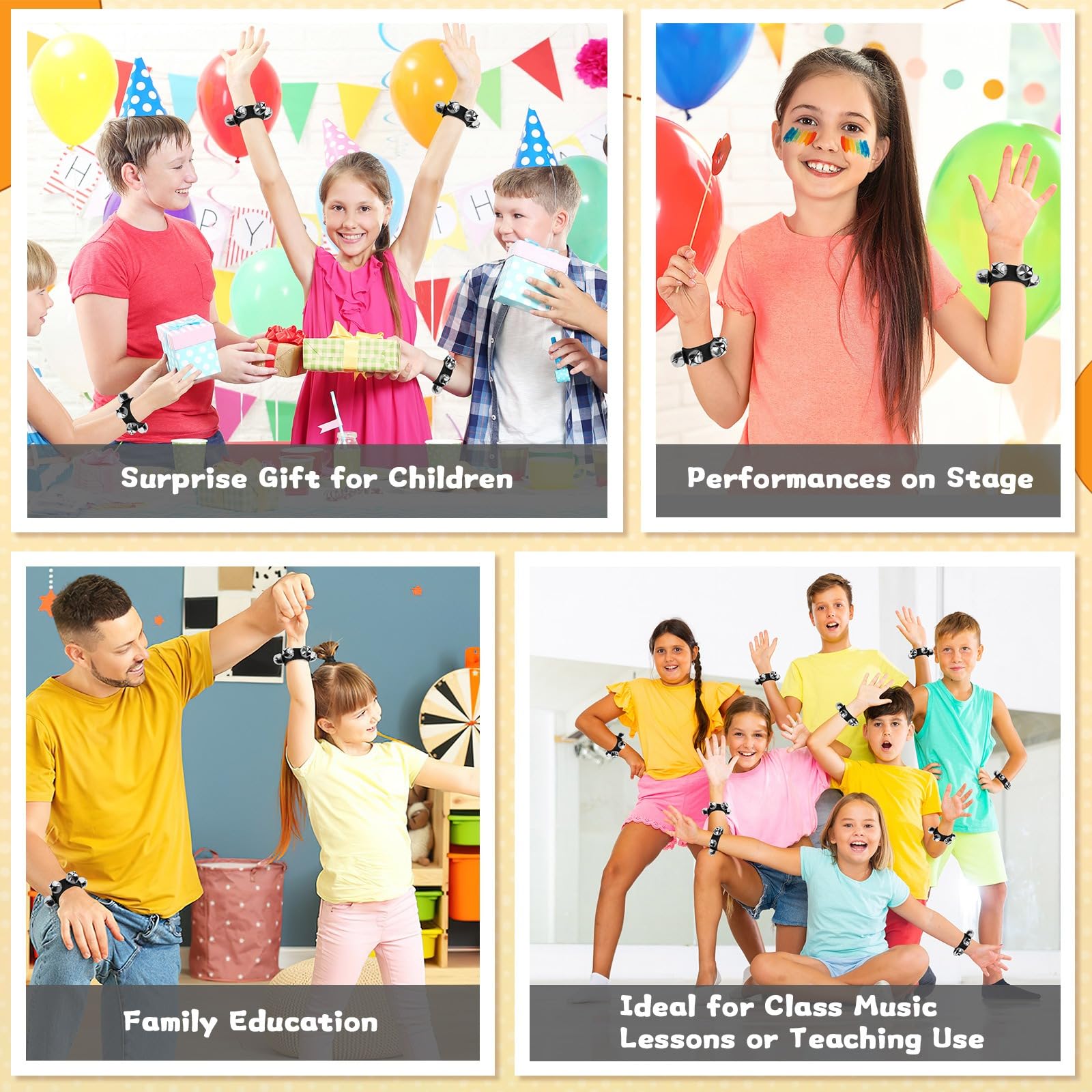 2 Packs Wrist Bells, Wrist Bells Bracelets Jingle Bells Adjustable Hand Ankle Bells Musical Instruments for Christmas Party Favors,