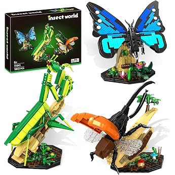 3-in-1 Insect World Building Block Set 1063-Piece Model Kits for Butterflies and Praying Mantis STEM Education Toy for Children 6+ Creative DIY Collection Building Blocks Gift for Boys and Girls