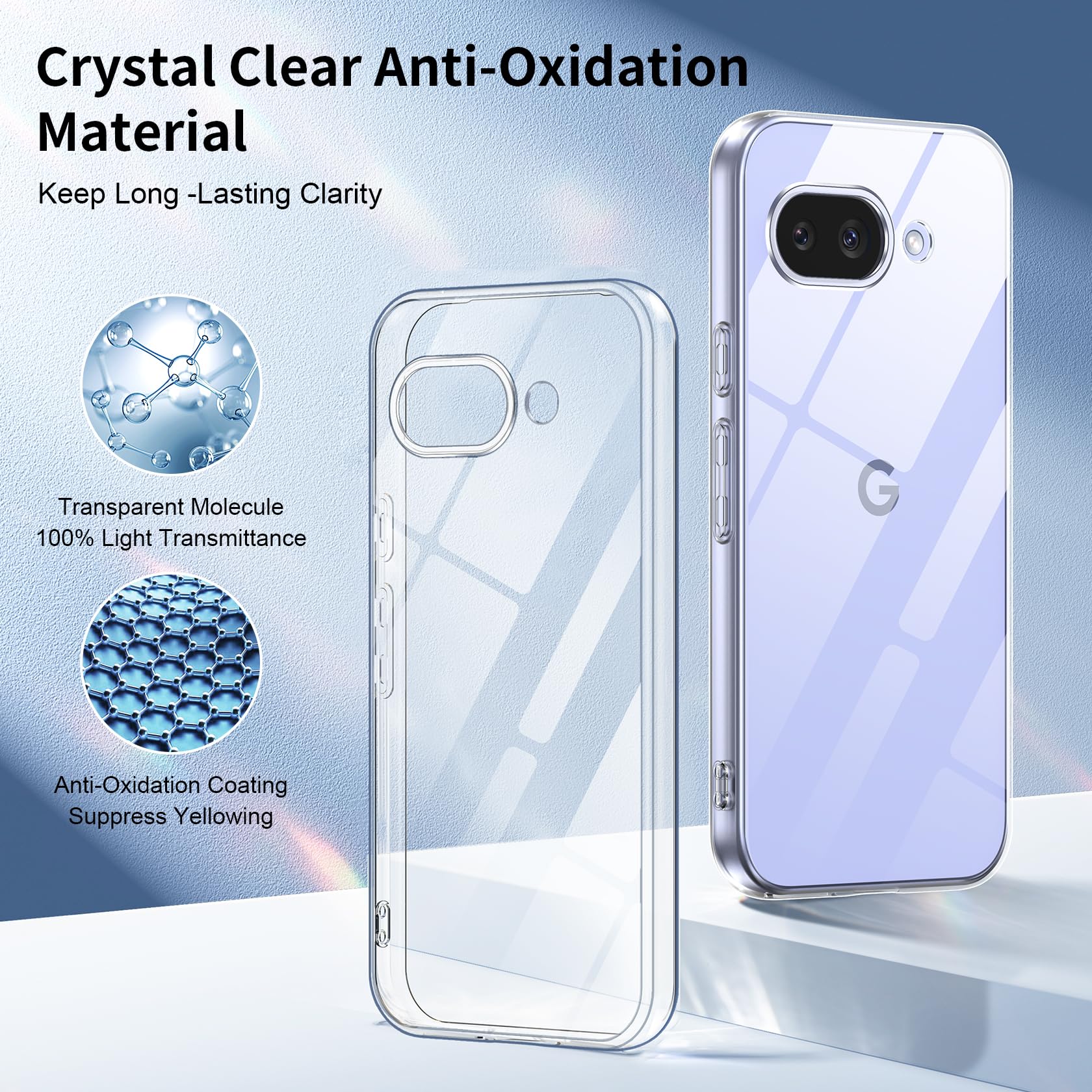 FLLAO Cover Compatibile con Google Pixel 9A 5G con 3 Pellicola Vetro Temperato, Custodia Trasparente Ultra Sottile Silicone TPU Morbido Case Protettivo Trasparente