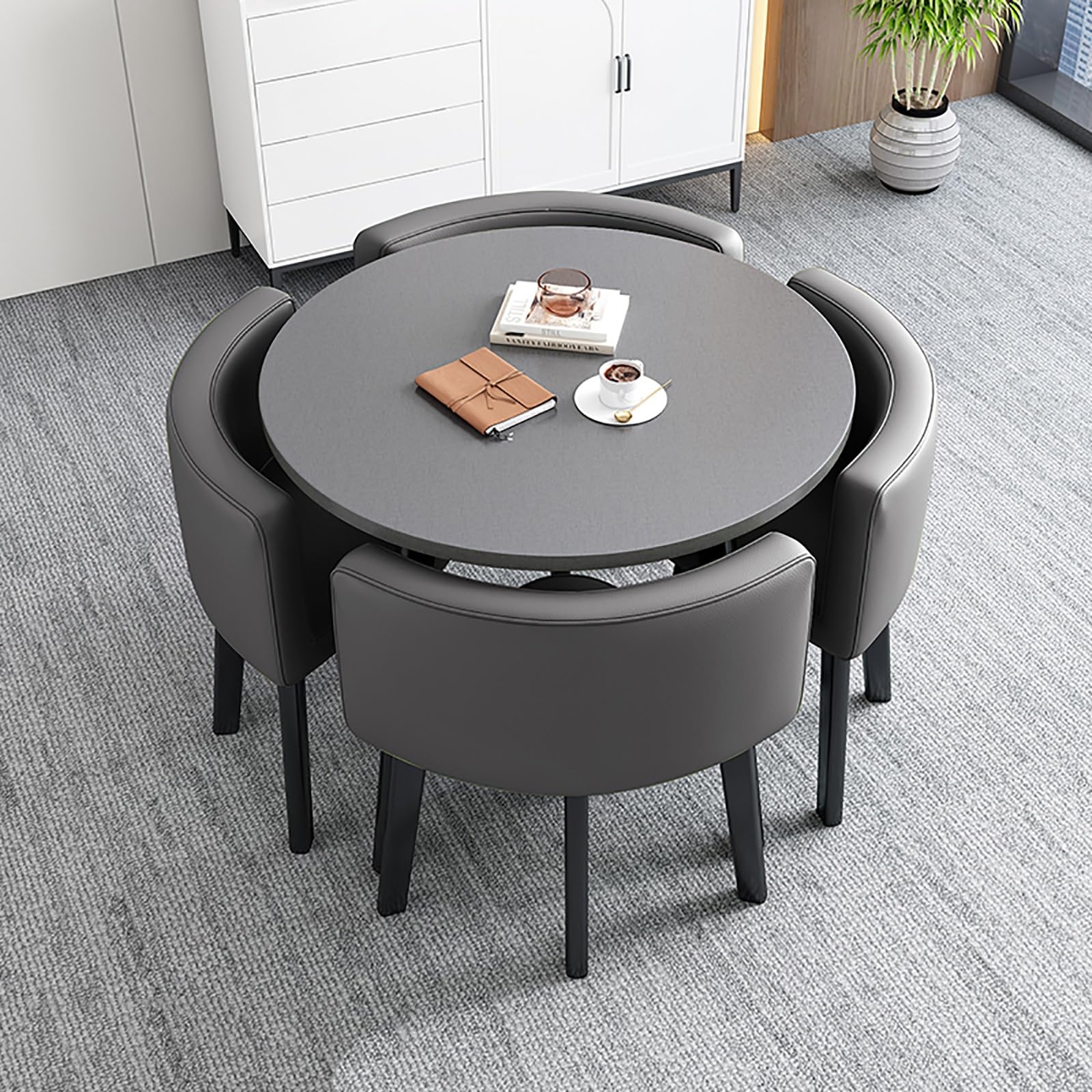 AYCDL Round Dining Table Set with 4 Chairs 80cm SpaceSaving Furniture Combo for Dining Rooms Cafés and Small Spaces – Stylish and Modern Design,A-Einheitsgr??e