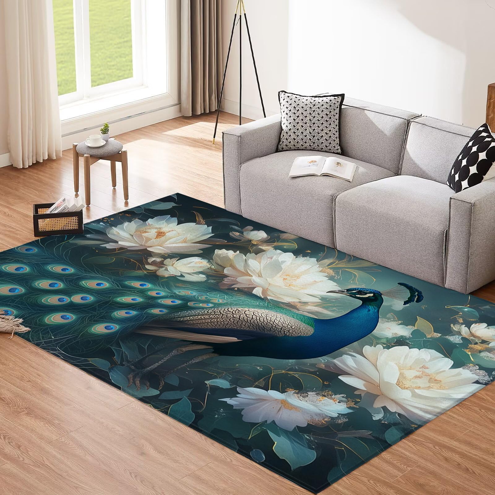 Schwimmend Glocke Teppich für Wohnzimmer, 160x230cm Waschbarer Kurzflor Rechteckiger Rutschfester für Schlafzimmer Küche Esszimmer Fantasie Feld Deko Carpet