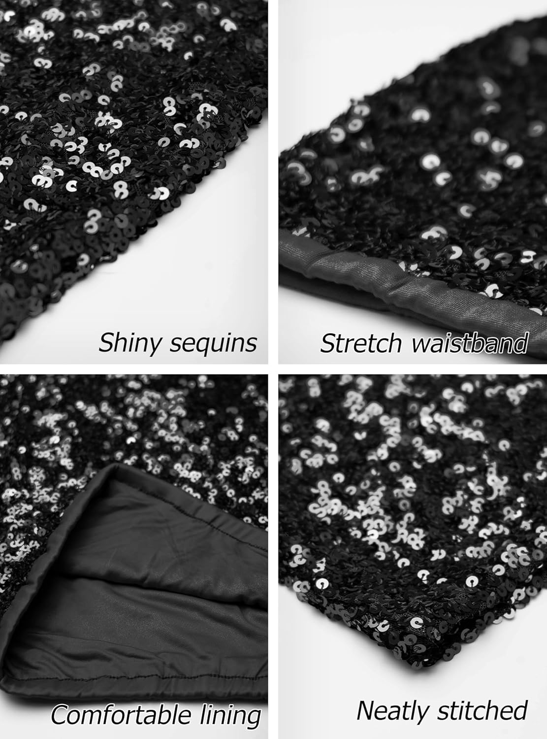 Women Sequin Mini Skirt Sexy Sparkle Waist Elastic Stretch Night Out Party Club Short Skirts Small Sequin - Image 5