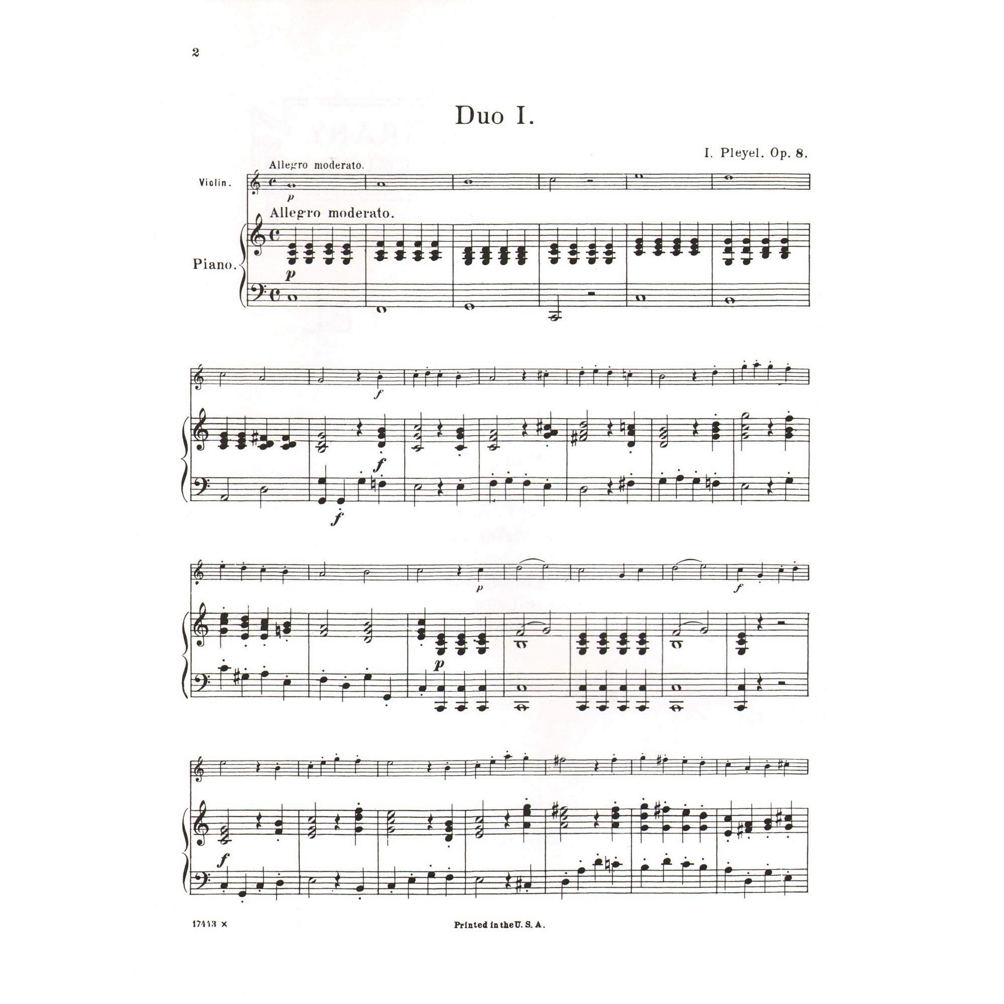 Ignaz Pleyel Six Little Duets For Violin And Piano Op.8 Vln