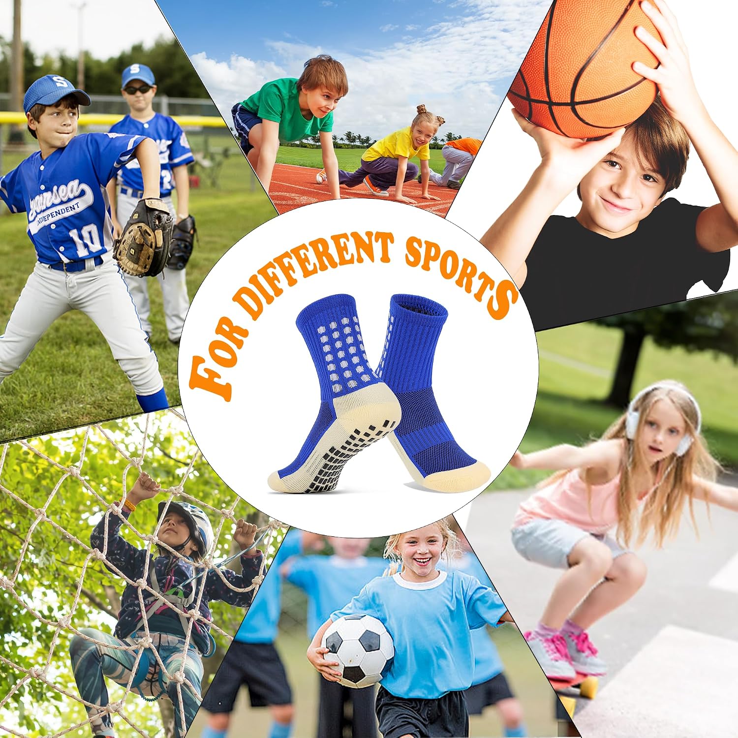 Kids Grip Soccer Socks Anti Slip Football Athletic Sports Crew Socks for 8-12 Years Youth Boys Girls
