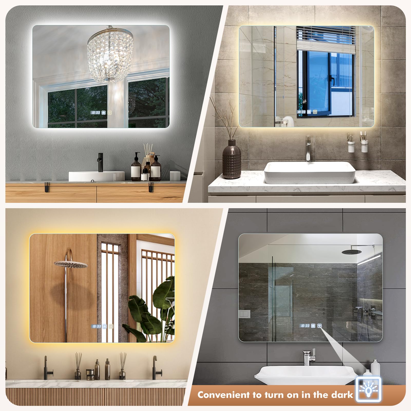 Specchio Bagno con Luce 80x60cm,Specchiera Bagno Specchio LED con Antiappannamento,Interruttore Touch,3000K-6500K Dimmerabile,Funzione di Memoria per Casa Hotel Parrucchiere