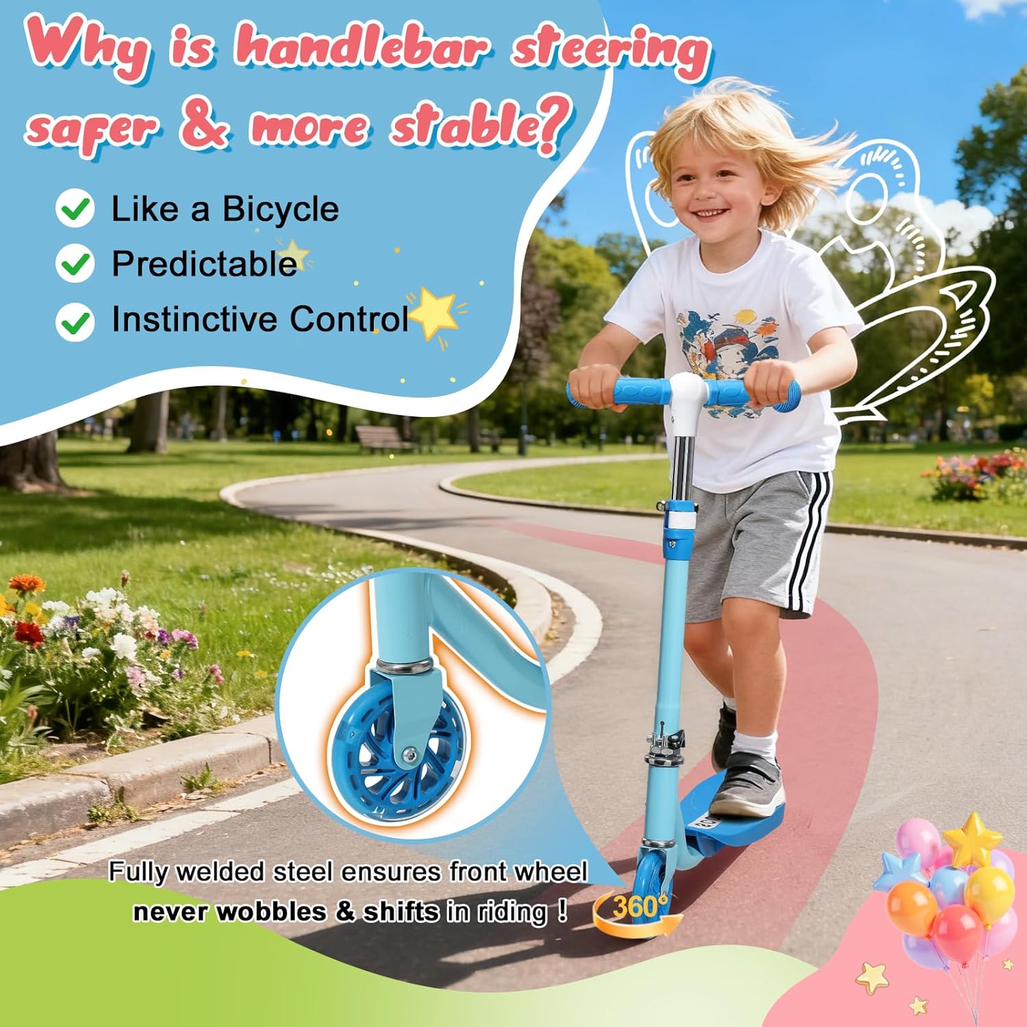 Kick Scooter for Kids 5-8 Years Age - Solid Metal Anti-Crack Frame&Brake,Height Adjustable,Flexible Steer,Light Up Two Wheel Toddler Scooter 4 Year Old,Boys Girls Outdoor Kid Child Toy