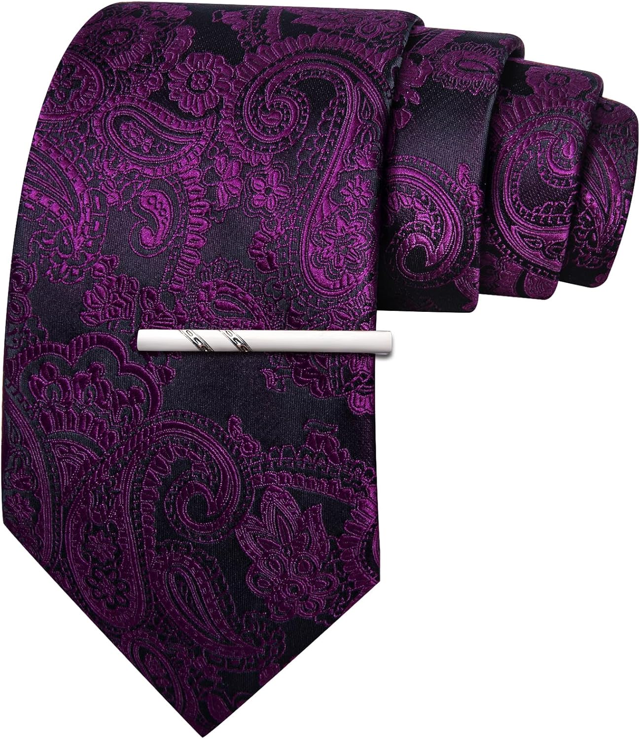 Barry.Wang Paisley Tie for Men Silk Woven Necktie and Tie Clip Set Wedding Party Business Formal - Image 2