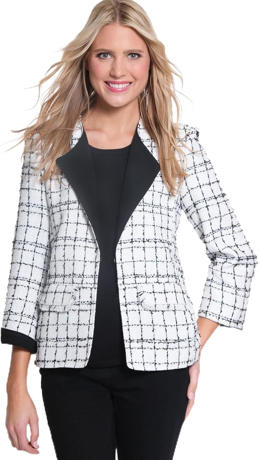 MULTIPLES Women's Turn-up Cuff Long Sleeves Two Flap Pocket Lapel Front Jacket