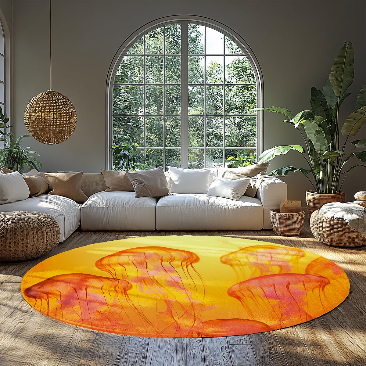 Tapis lavable rond 240 cm antidérapant pour simplifier l'entretien du salon