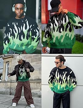 Buy ZAFUL Mens Y2K Aesthetic Flame Graphic Casual Sweater Loose