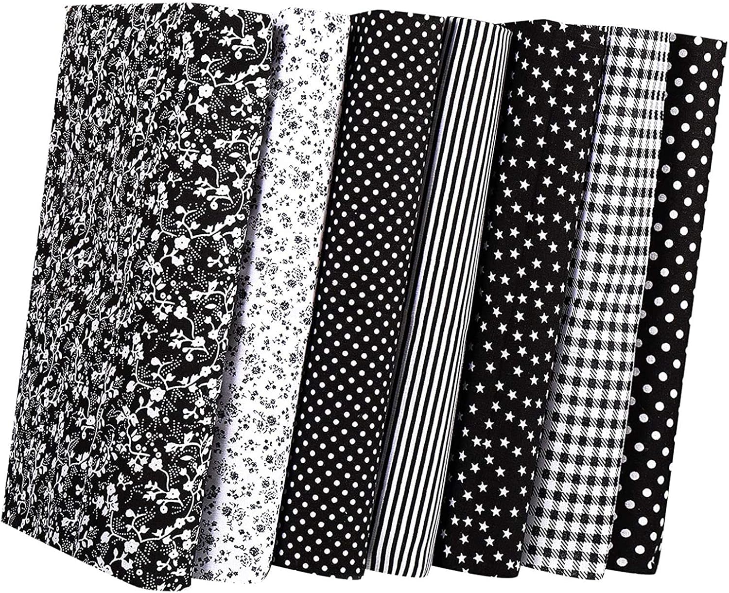 Cotton Craft Fabric Bundle Patchwork,Fabric Fat Quarters Bundles 7PCS 50 x 50cm Sewing Patchwork Different Pattern Cloths DIY Scrapbooking Artcraft Black