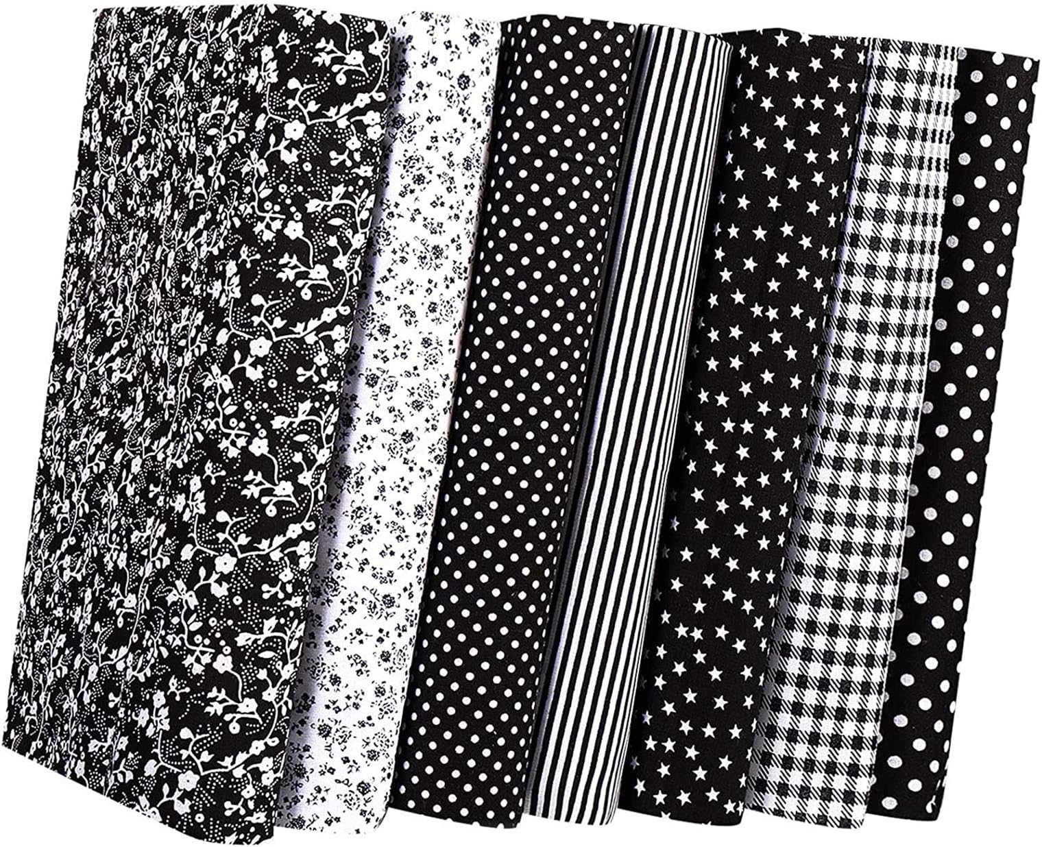Cotton Craft Fabric Bundle Patchwork,Fabric Fat Quarters Bundles 7PCS 50 x 50cm Sewing Patchwork Different Pattern Cloths DIY Scrapbooking Artcraft (Black)